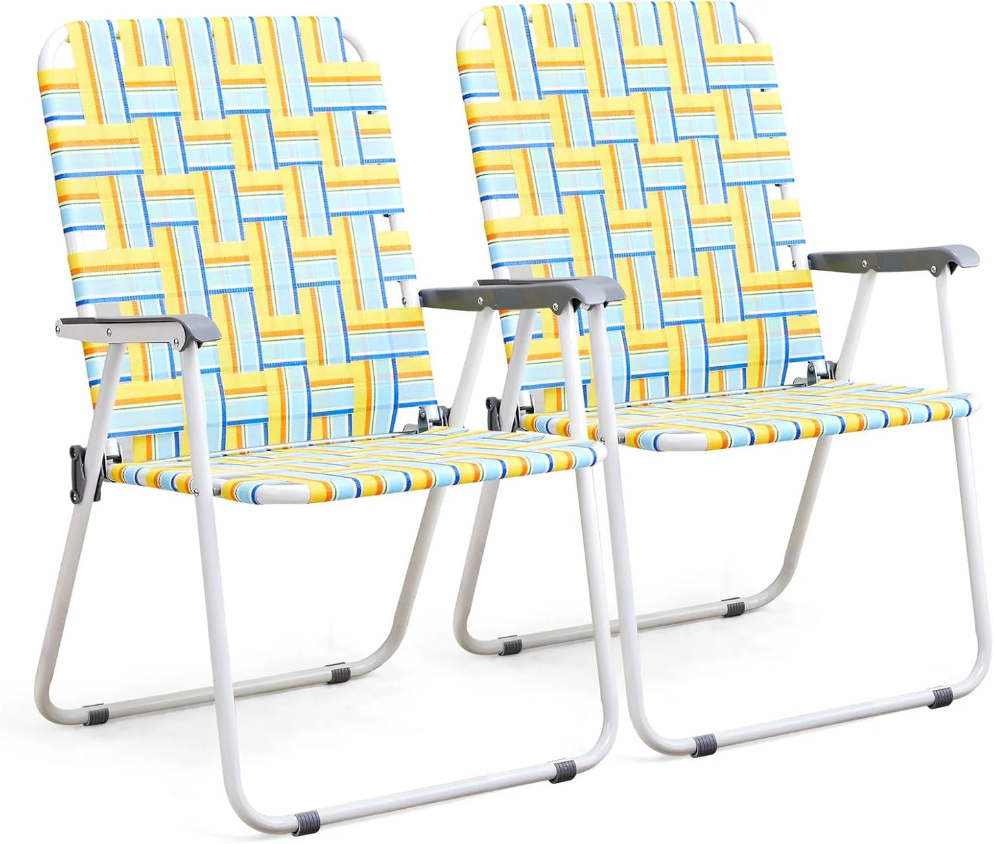VINGLI Patio Lawn Webbed Folding Chairs Set of 2, Outdoor Beach Portable Lawn Chair Camping Chair Beach Chair