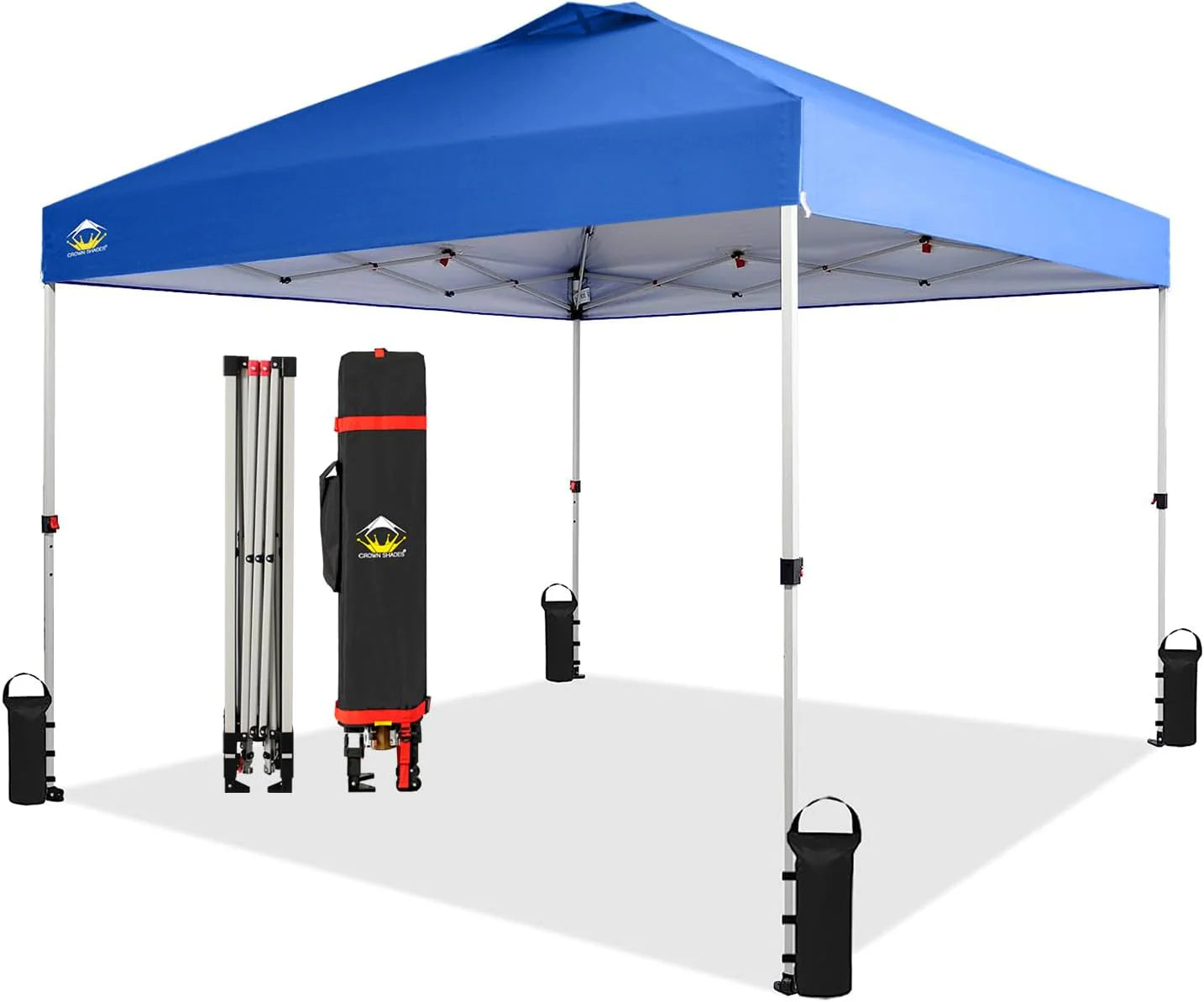 10x10 Pop-Up Awning - One-Click Installation Beach Tent - Outdoor Sunshade Silver Coated Top, 3 Heights and 4 Sand Pockets