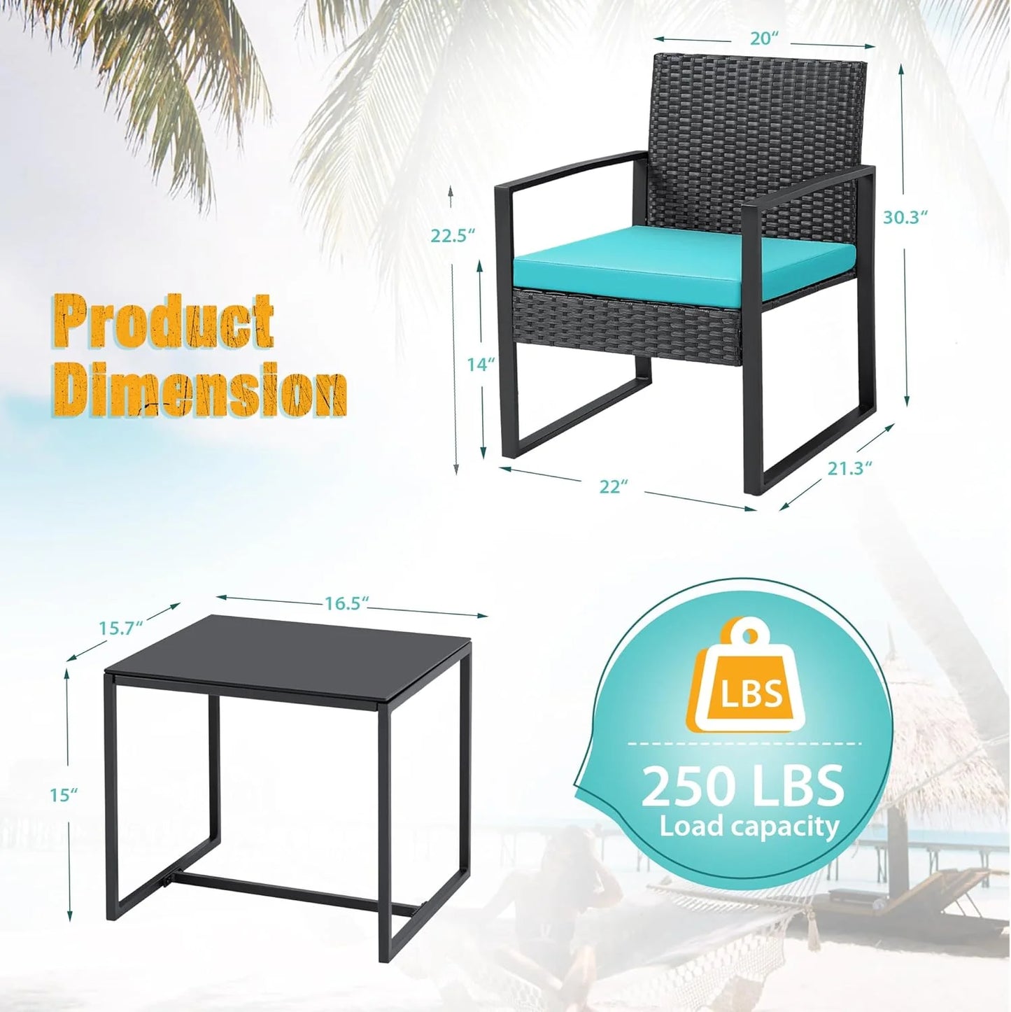 Flamaker 3 Pieces Patio Set Outdoor Wicker Furniture Sets Modern Rattan Chair Conversation Sets with Coffee Table for Yard and Bistro (Black)
