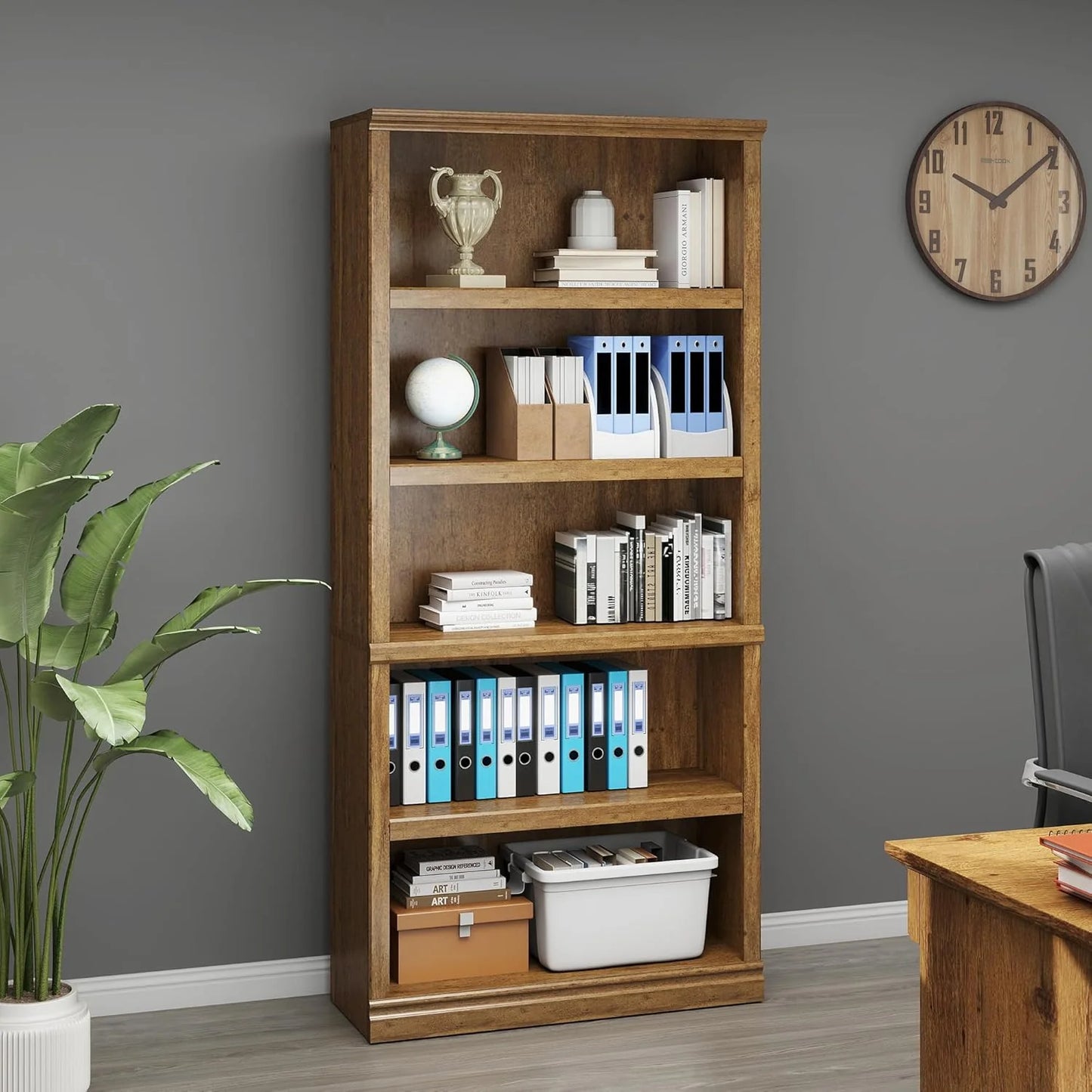 70-Inch Tall White Bookcase 5 Tiers Shelves Open Storage Bookshelf