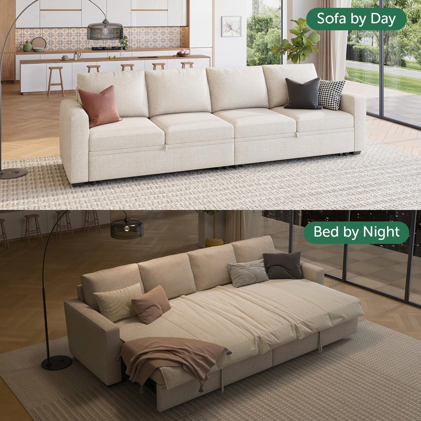 HONBAY Modular Sectional Sleeper Sofa with Pull Out Bed, L Shaped Couch with Storage Seat, Convertible Sectional Couches for Living Room