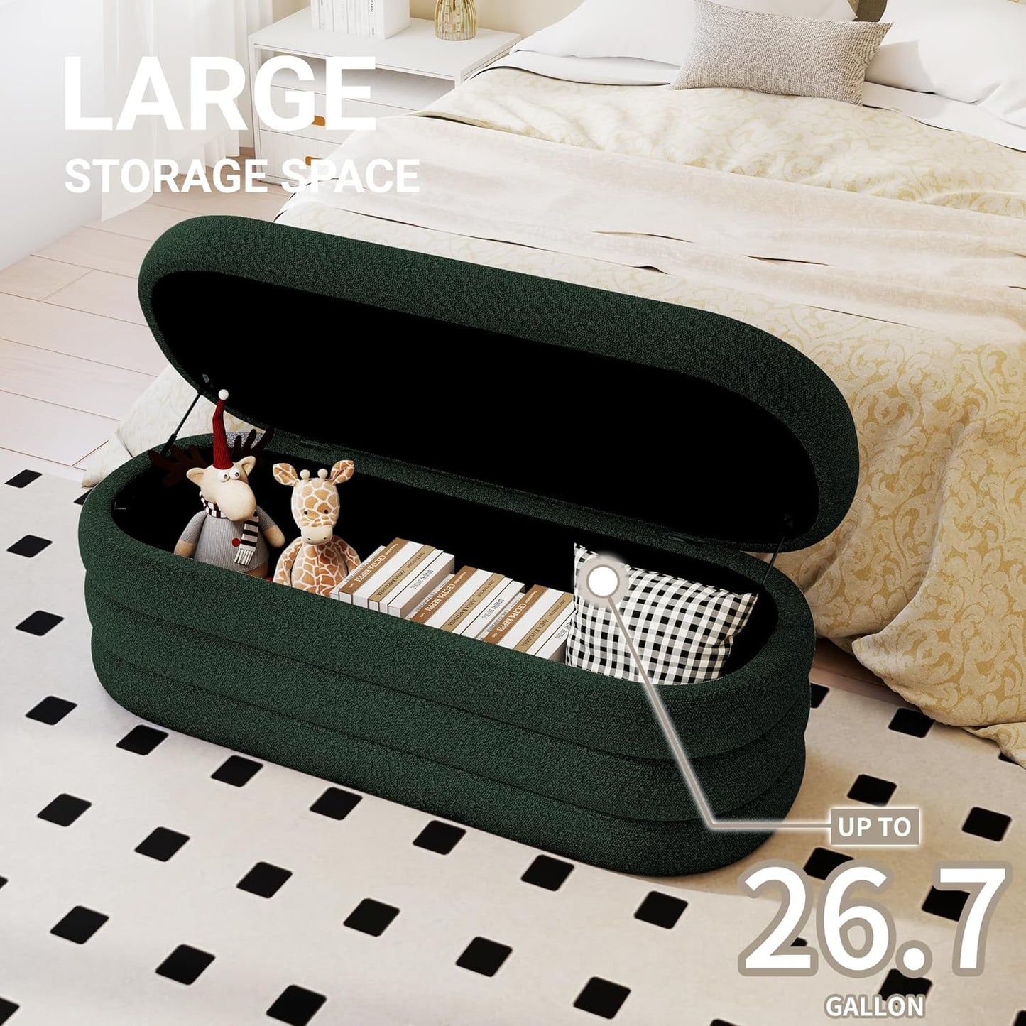 Storage Ottoman Bench 49.2 Inch Upholstered Fabric Storage Bench