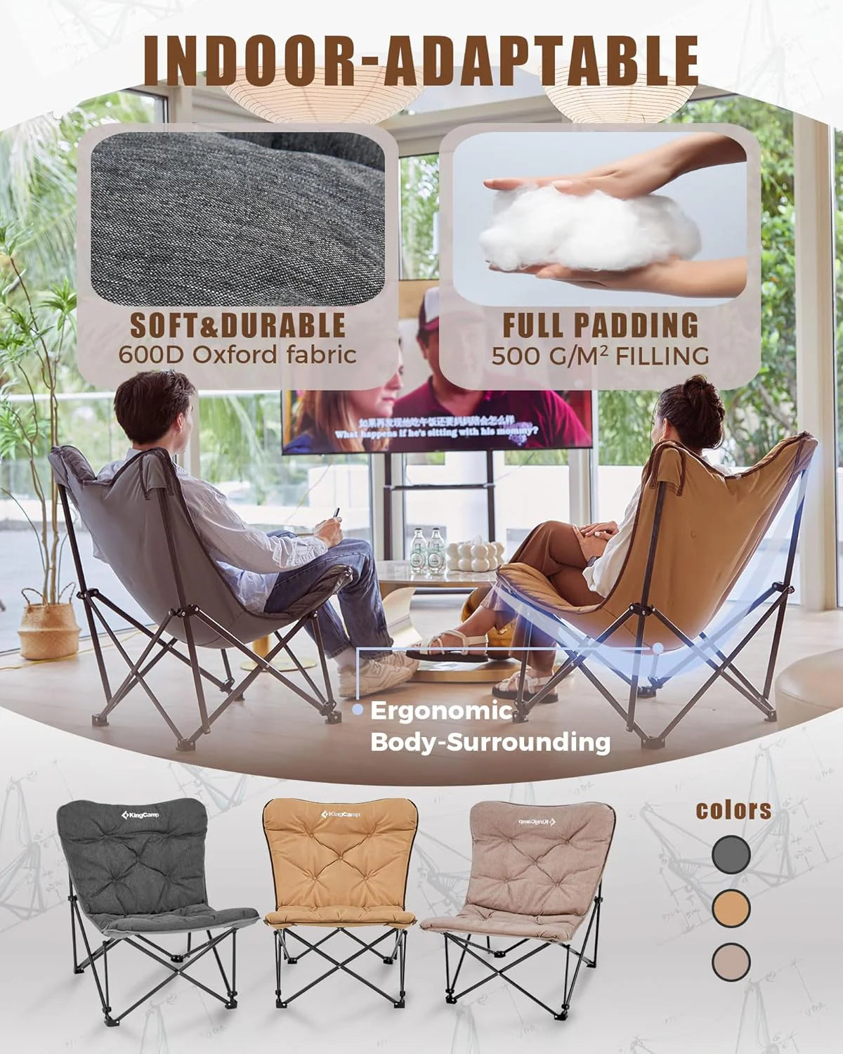 Butterfly chair, extra large thick comfortable camping chair, portable folding chair, 400 lb heavy duty seat