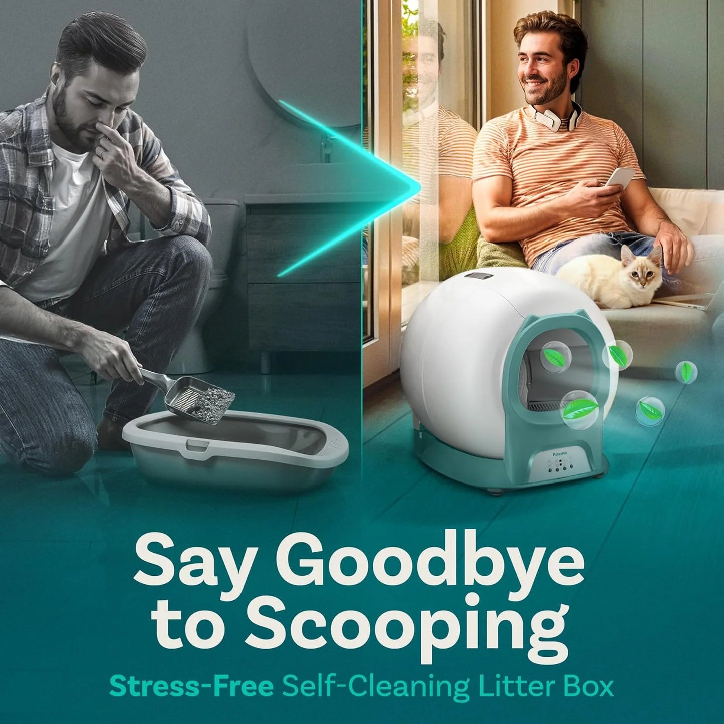 Self Cleaning Litter Box with Auto Safety Sensors for Multiple Cats - Automatic Cat Litter Box Self-Cleaning - Covered Odor Removal with APP Control - Compatible On All WiFi