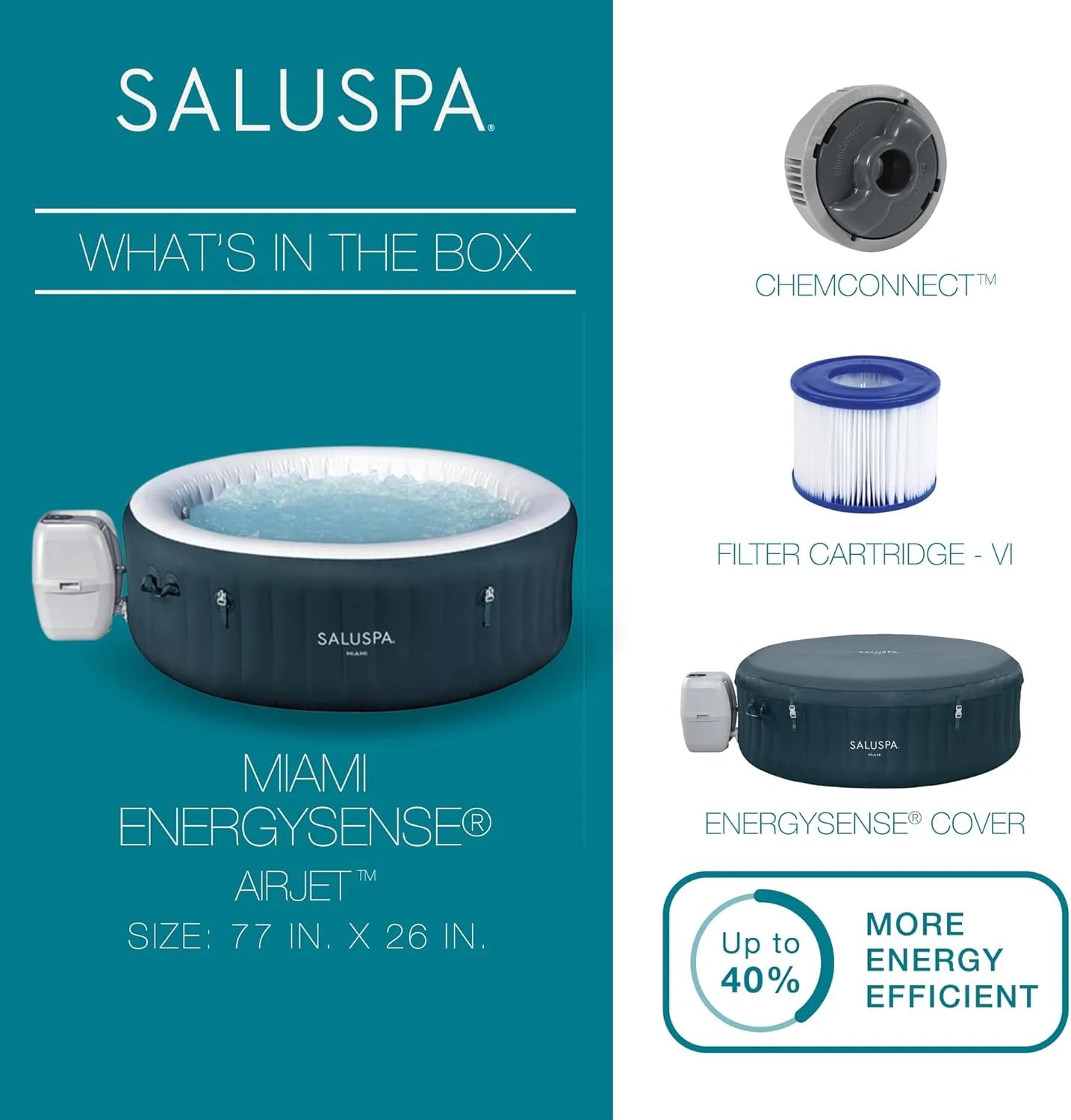 SaluSpa Aruba AirJet Large Round 2 to 3 Person Inflatable Hot Tub Portable Outdoor Spa with 110 AirJets and EnergySense Cover, Grey