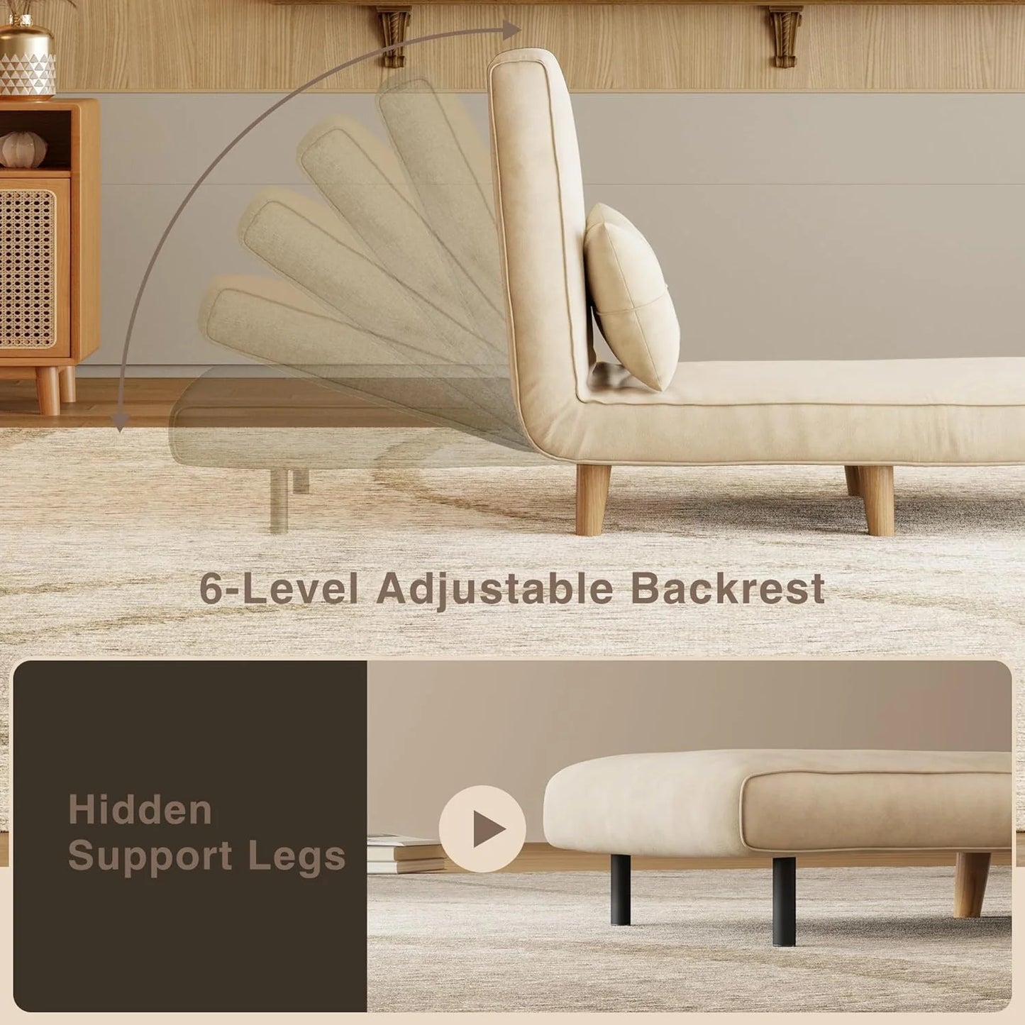 3-in-1 sleeper chair bed, convertible chair bed futon sofa with adjustable backrest