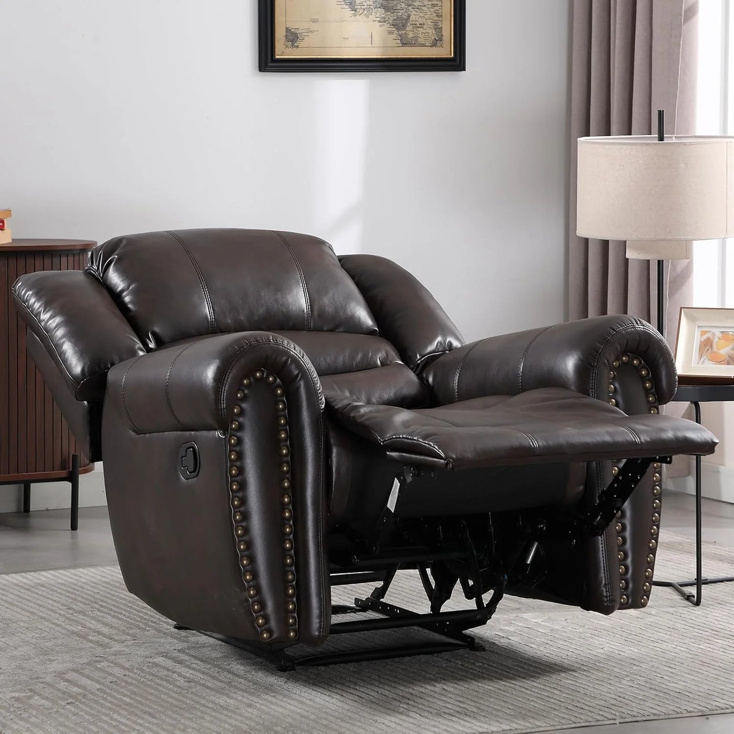 Leather recliner, classic traditional manual recliner, single sofa for living room