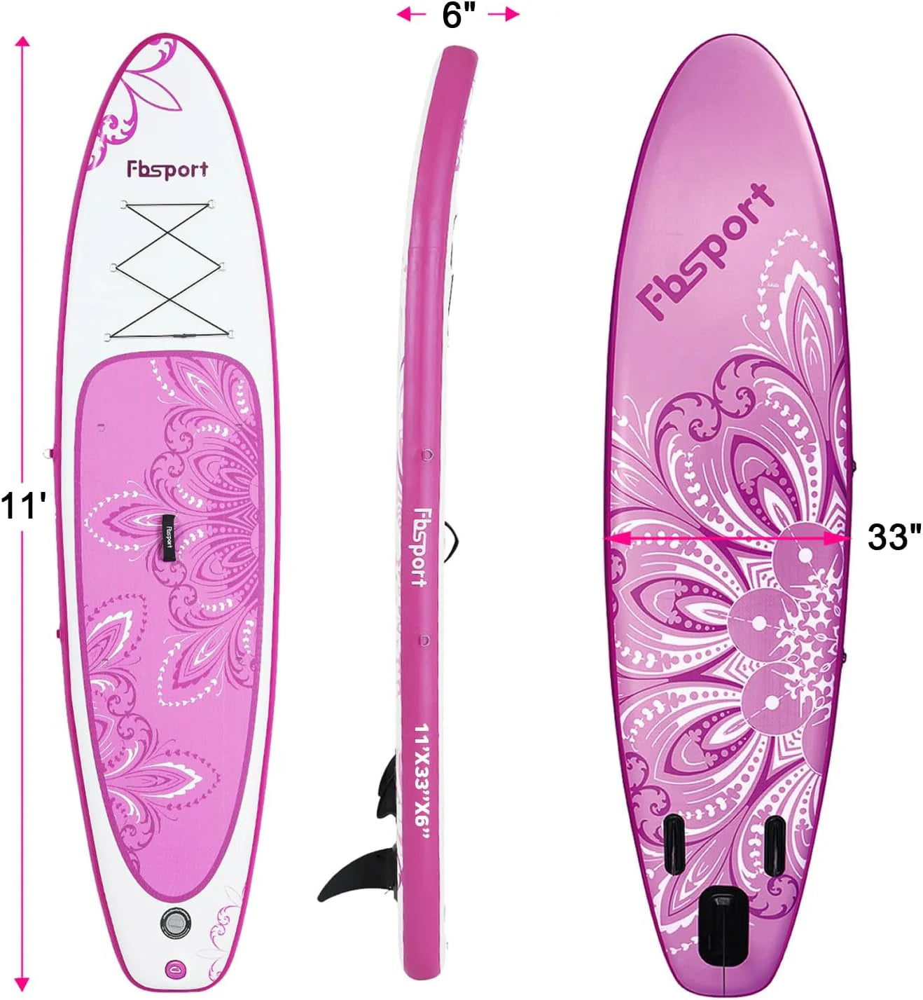 FBSPORT 11' Premium Stand Up Paddle Board, Yoga Board with Durable SUP Accessories & Carry Bag | Wide Stance, Surf Control, Non-Slip Deck, Leash, Paddle and Pump for Youth & Adult