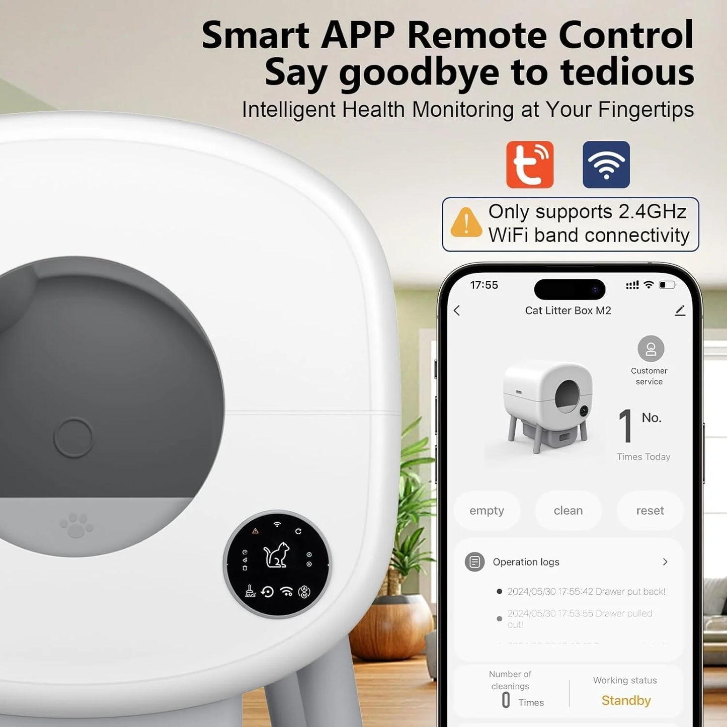 Self Cleaning Litter Box, Large Capacity Automatic Cat Litter Box Self Cleaning for Cats, App Control,Safety Protection, 2 Roll Garbage Bags