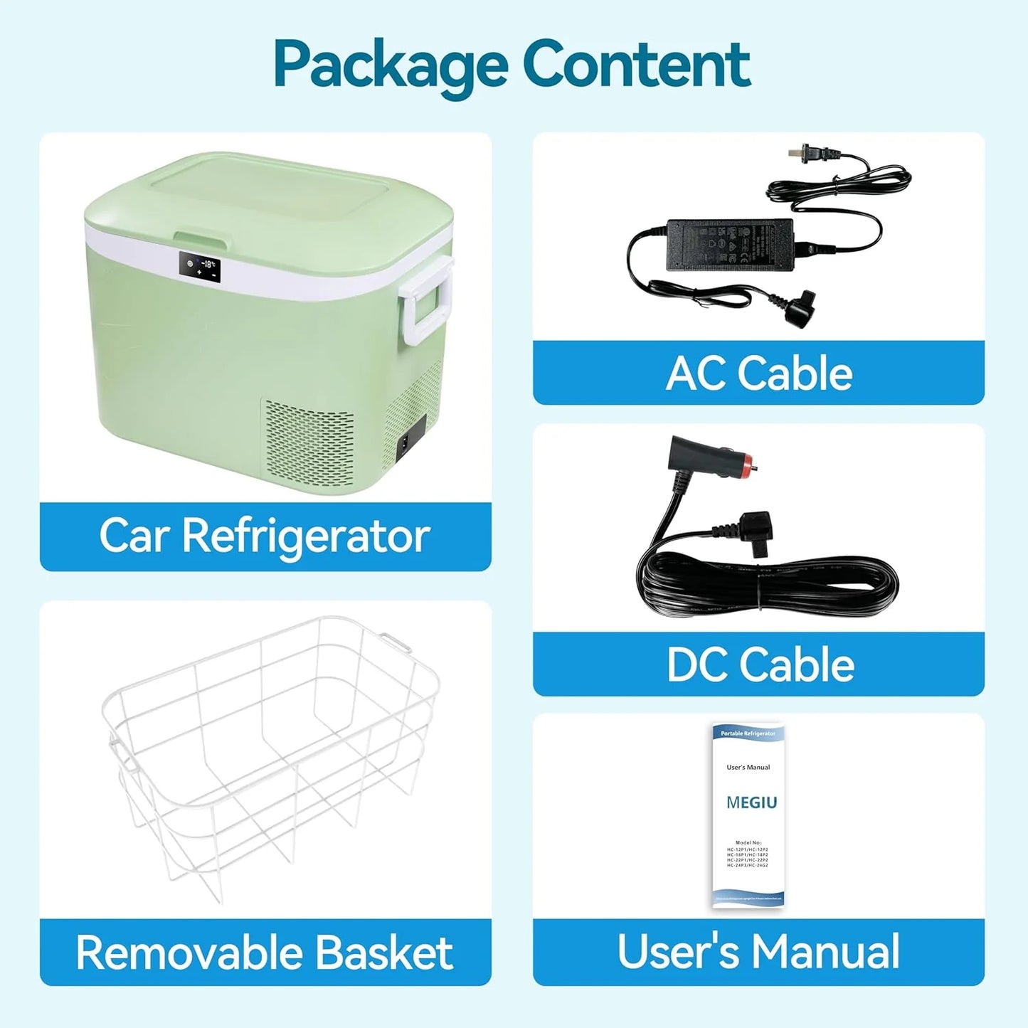 Car Fridge Portable 12 Volt Refrigerator 23 Quart (22 Liter) Freezer Compressor Cooler 12V/24V DC 110～240 V AC for Outdoor, Camping, Travel, Home Use -18℃~+15℃ (Green)