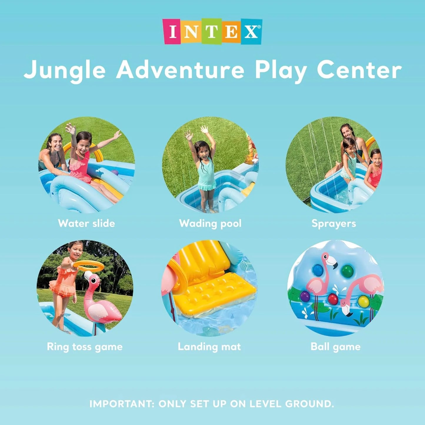 Intex 96" x 78" x 28" Inflatable Jungle Adventure Play Center Spray Kiddie Pool - Backyard Kids Water Slide, Outdoor Blow-Up Splash Pad for Toddlers