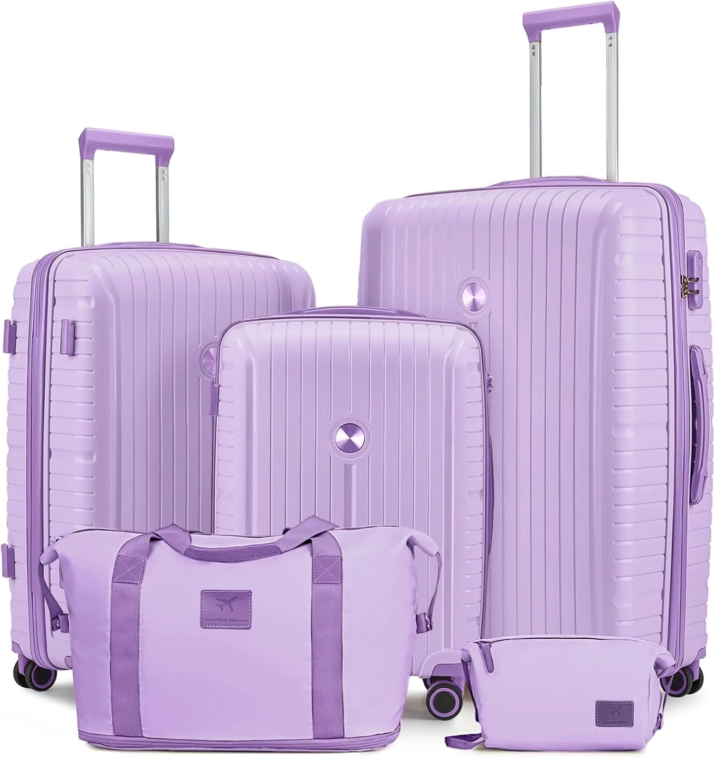 5-piece PP hardshell lightweight travel carry-on luggage set with dual spinner wheels and TSA lock