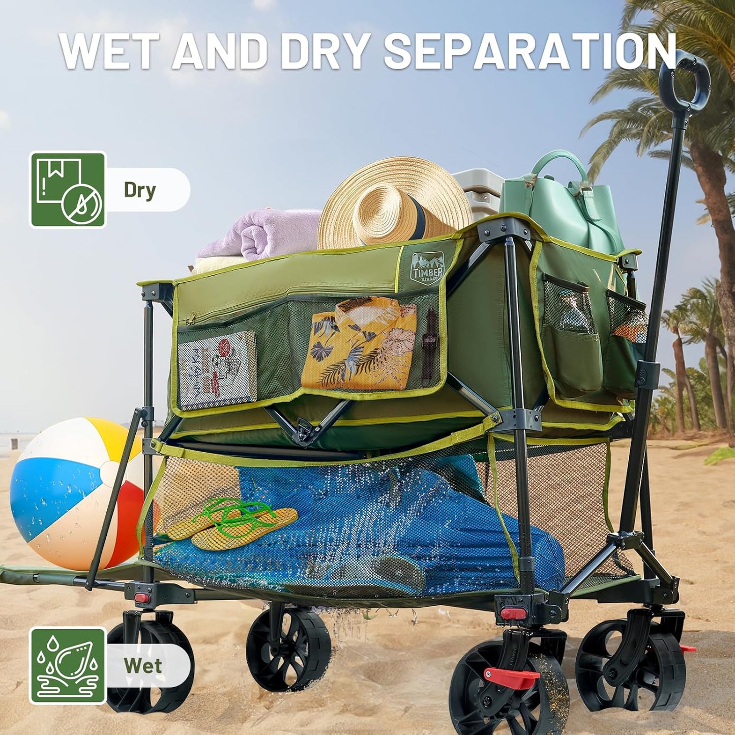 400L Large Capacity Folding Double Decker Cart with Brakes, 54 Inch Extra Long Extended Cart, 450 Pounds Heavy Duty Folding Cart