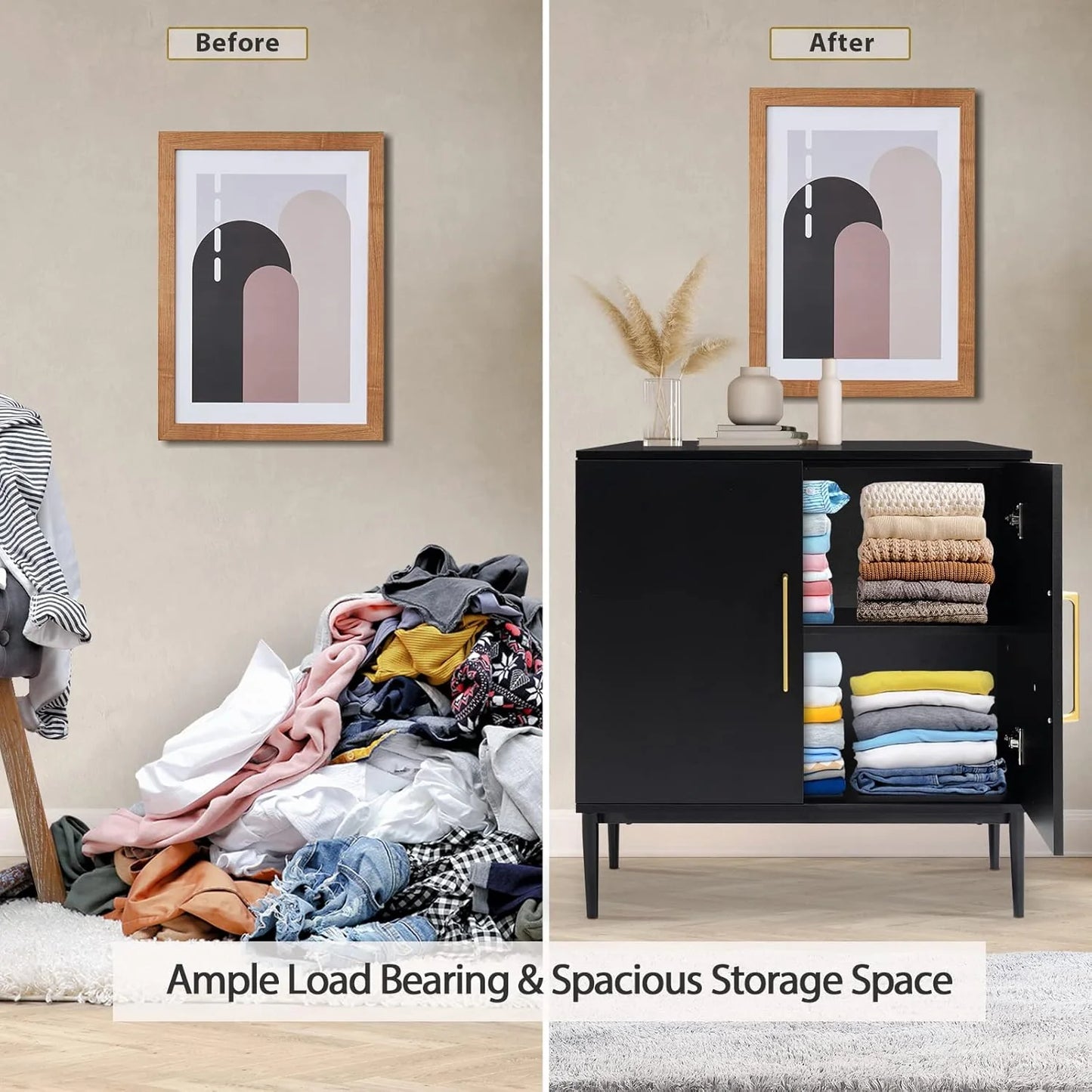 Free Standing Cabinet Black Wood for Living Room, Bedroom, Dining Room, Hallway