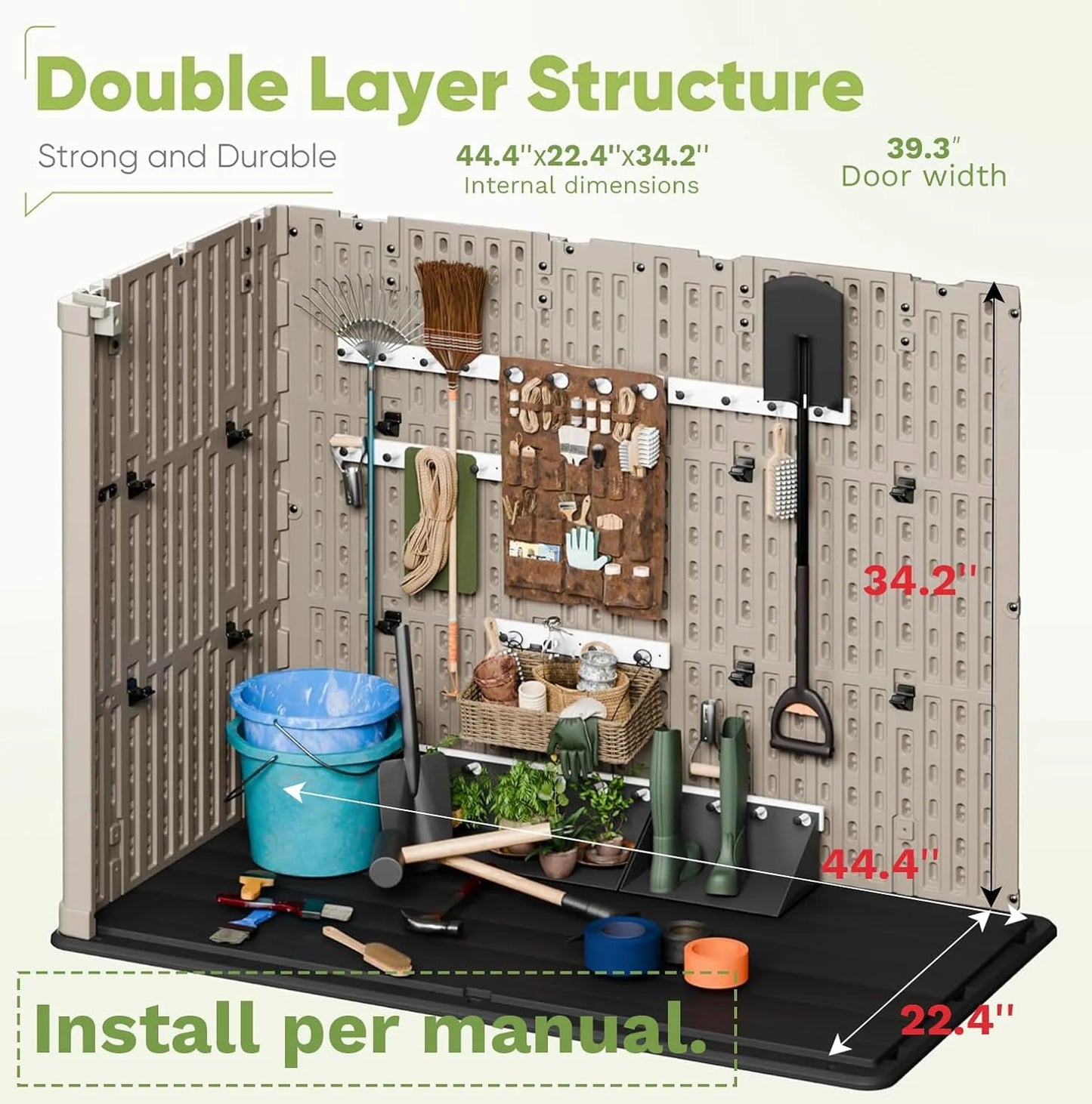 Devoko Outdoor Storage Cabinet 26 Cu Ft with Lockable Doors, Horizontal Storage Shed Waterproof Patio Tools Storage Box