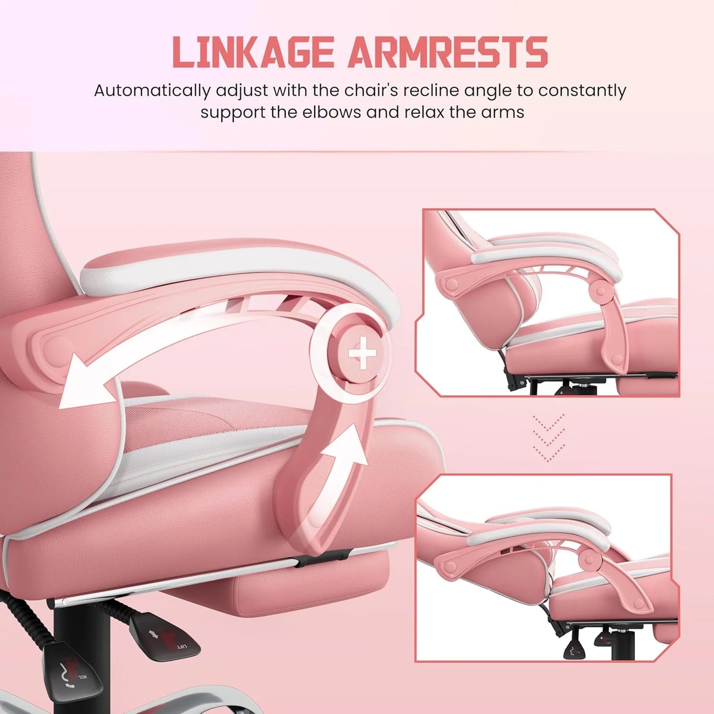 Gaming Chair with Massage Lumbar Support and Footrest Height Office Gaming Chair