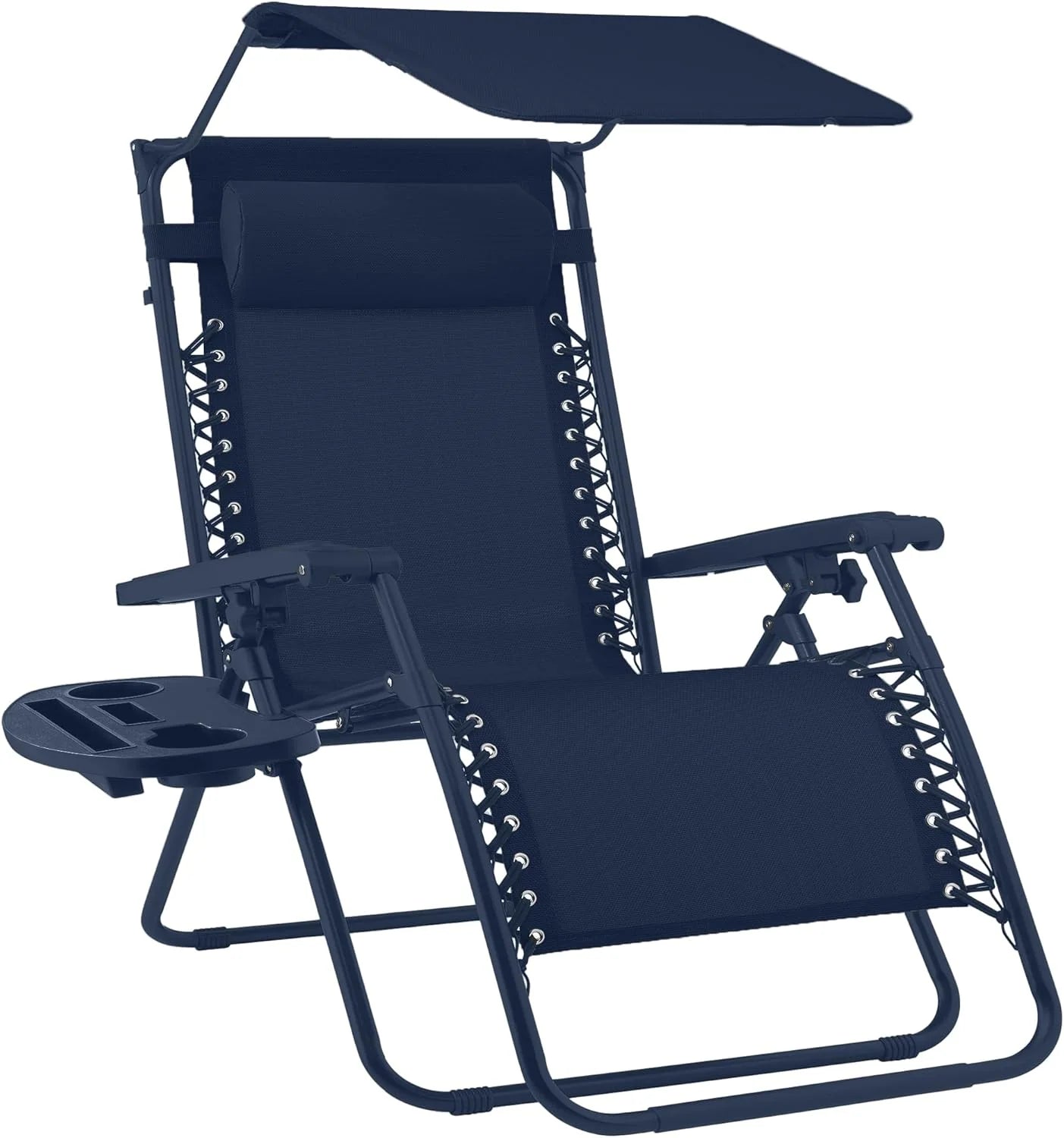 Best Choice Products Folding Zero Gravity Outdoor Recliner Patio Lounge Chair w/Adjustable Canopy Shade, Headrest, Side Accessory Tray, Textilene Mesh - Peacock Blue