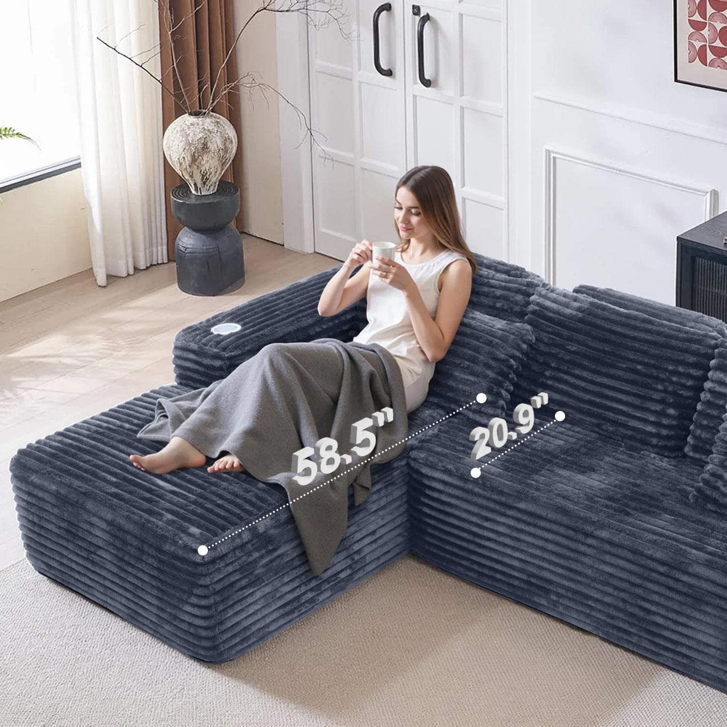 Cloud Sectional Couch with L-Shape Chaise, Modern Modular Sofa with Deep Seat, Built-in Cup Holder & Storage Pocket