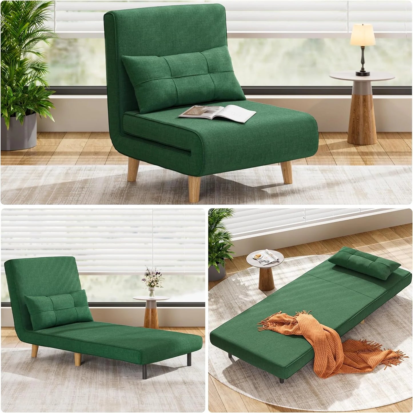3-in-1 sleeper chair bed, convertible chair bed futon sofa with adjustable backrest