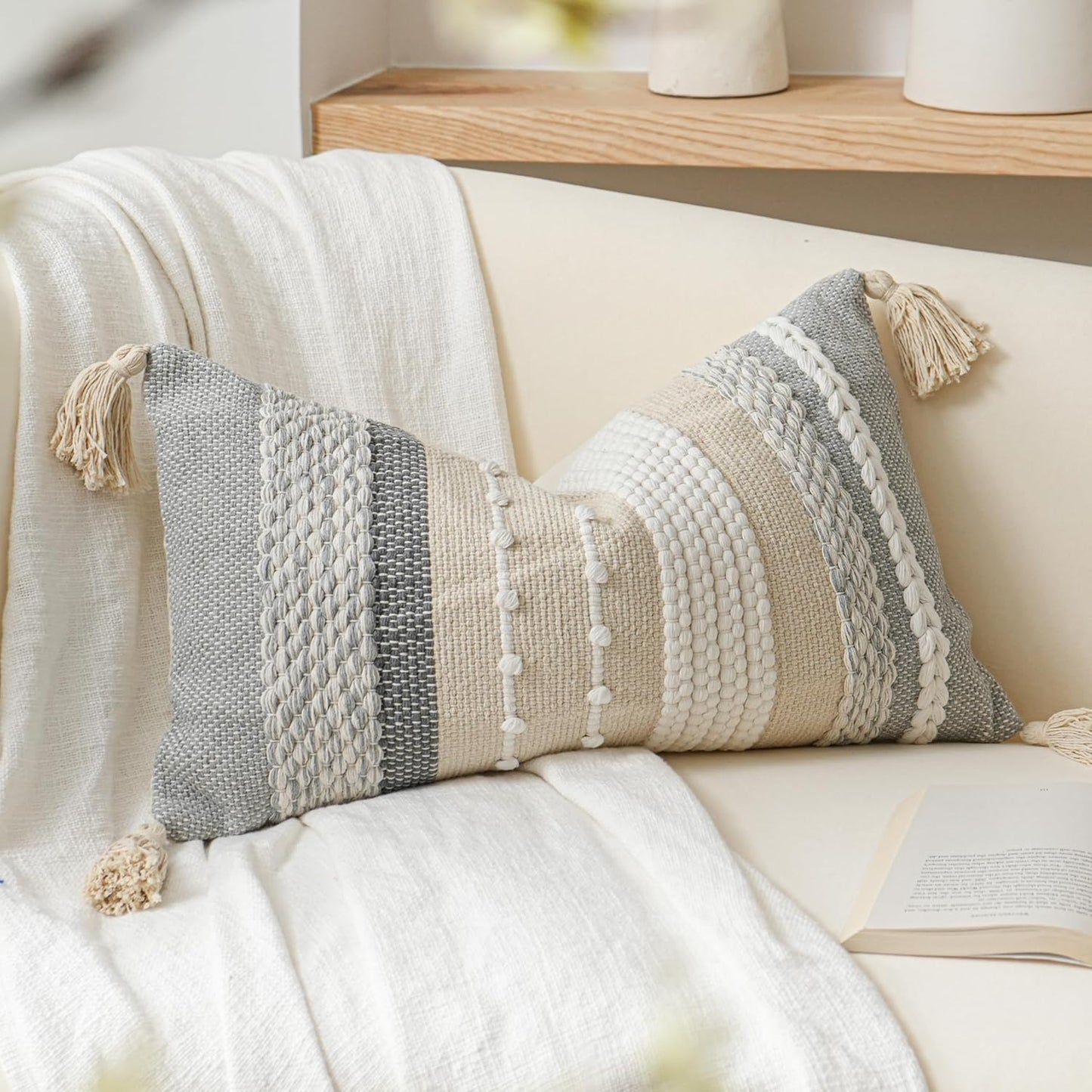 Blue Boho Decorative Throw Pillow Cover 20x20