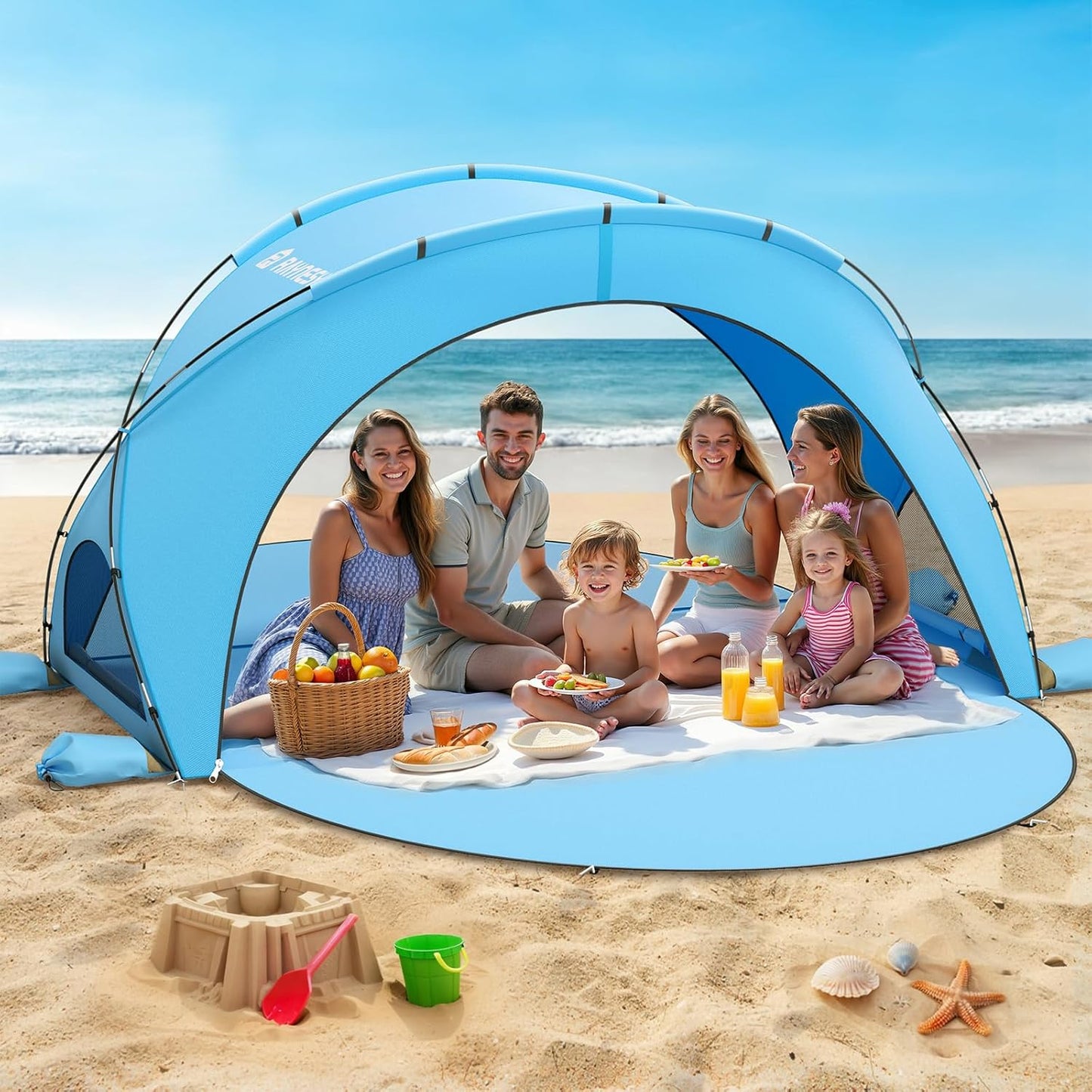 Beach Tent Sun Shelter, Beach Shade Tent with UPF50+ UV Protection, Beach Sun Shelter, Beach Shade with 2 Zippered Doors, Portable Beach Tent for Beach Camping Fishing