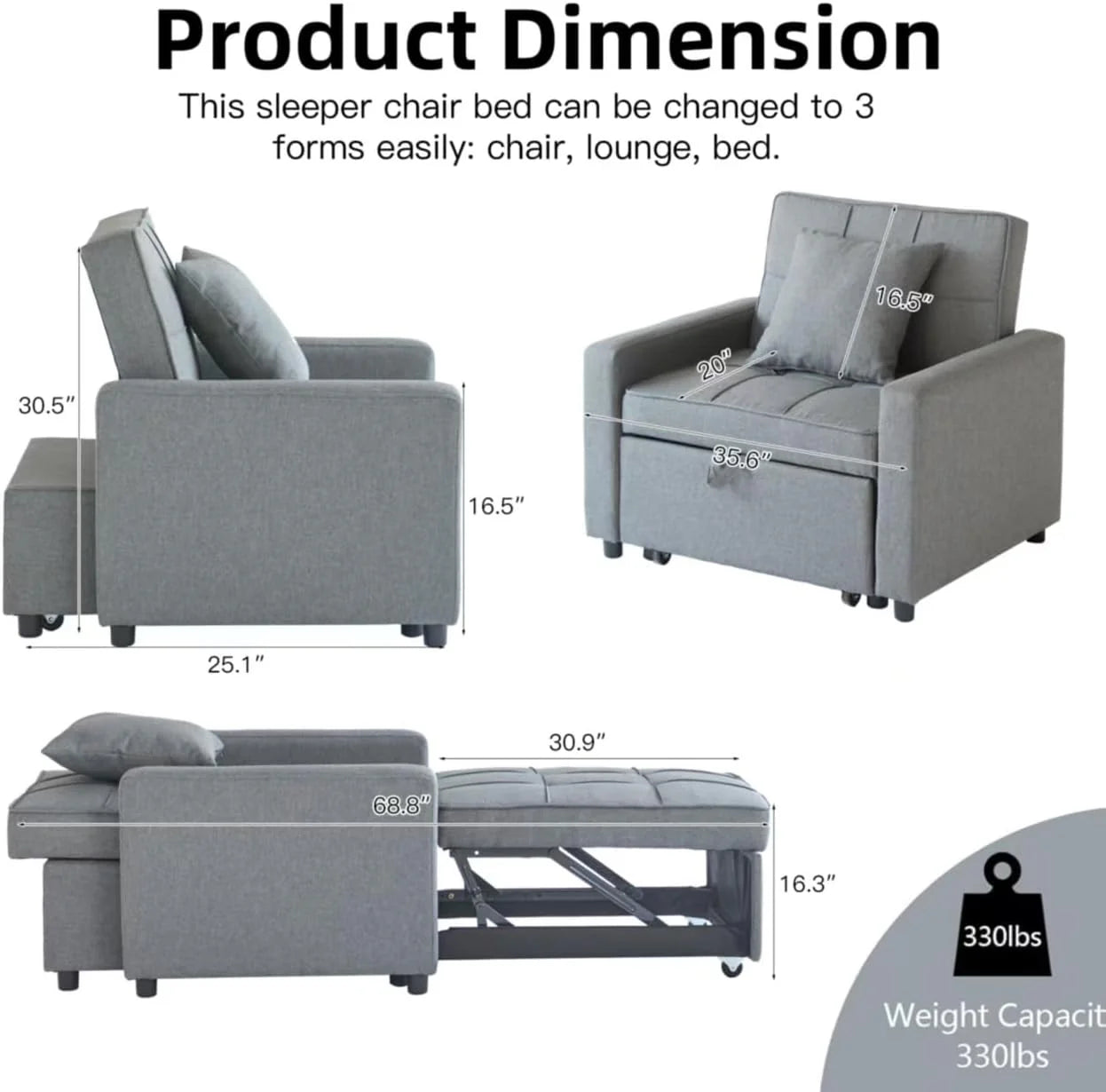 Sofa Bed Chair Convertible Sleeper Sofa with Pull-Out Bed