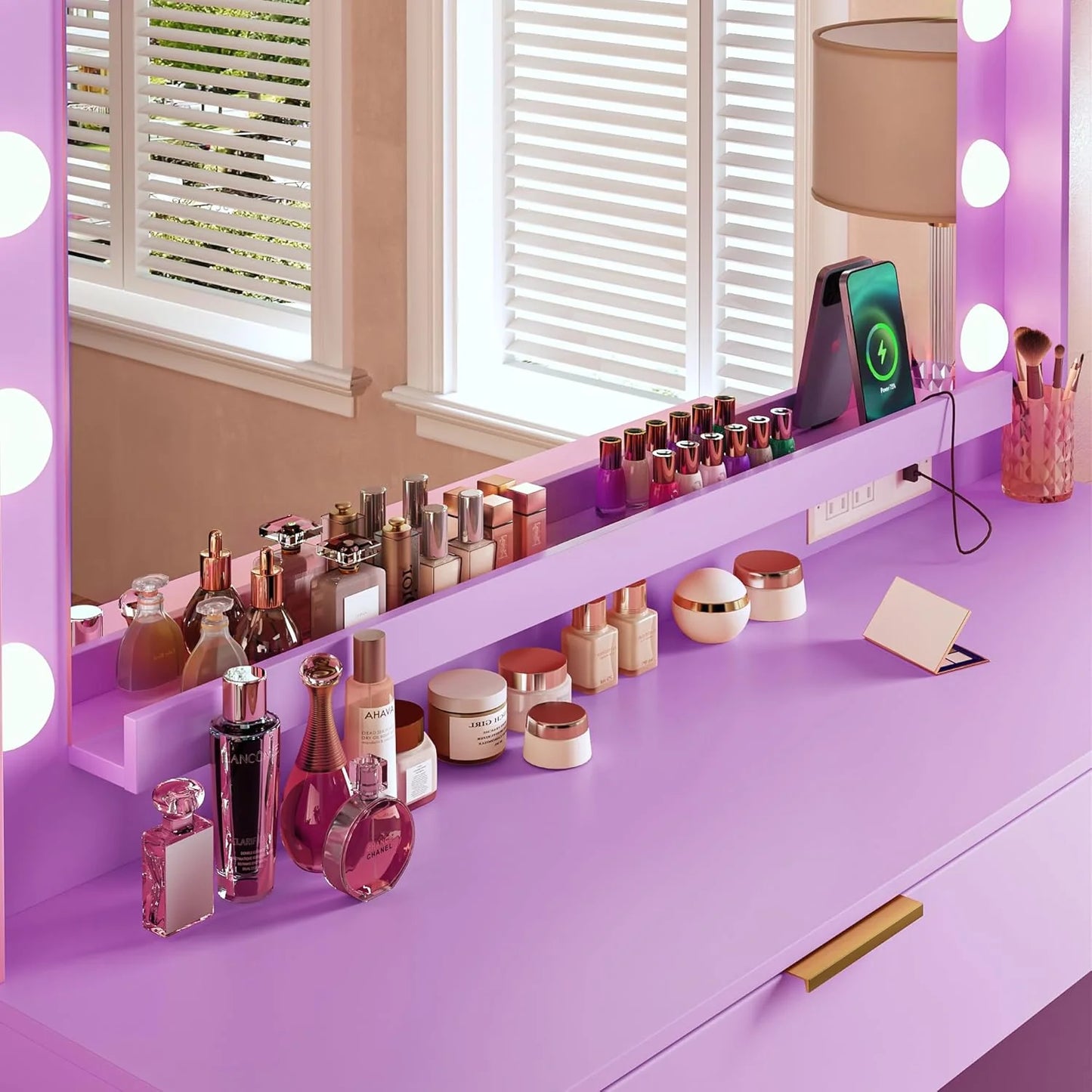Vanity Desk with Mirror and Lights 39.3in Makeup Vanity with Large Mirror