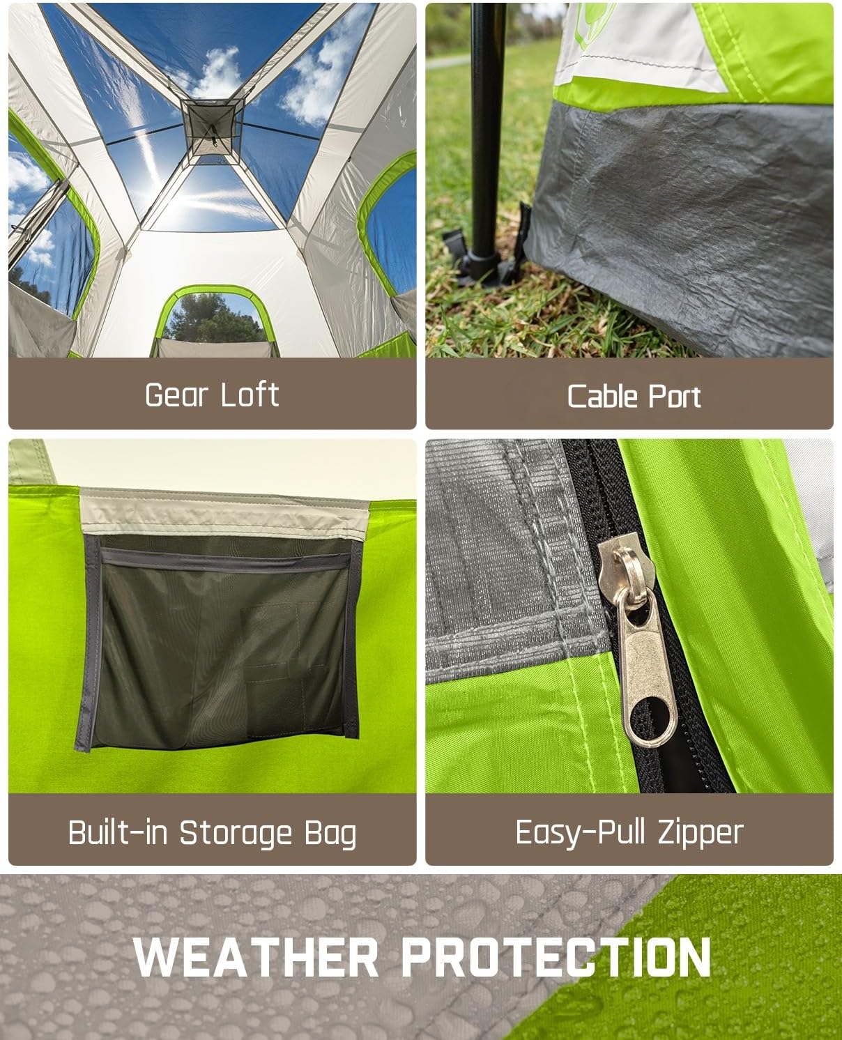 Portable camping tent for 4/6/8/10 people with instant cabin and rainproof and windproof