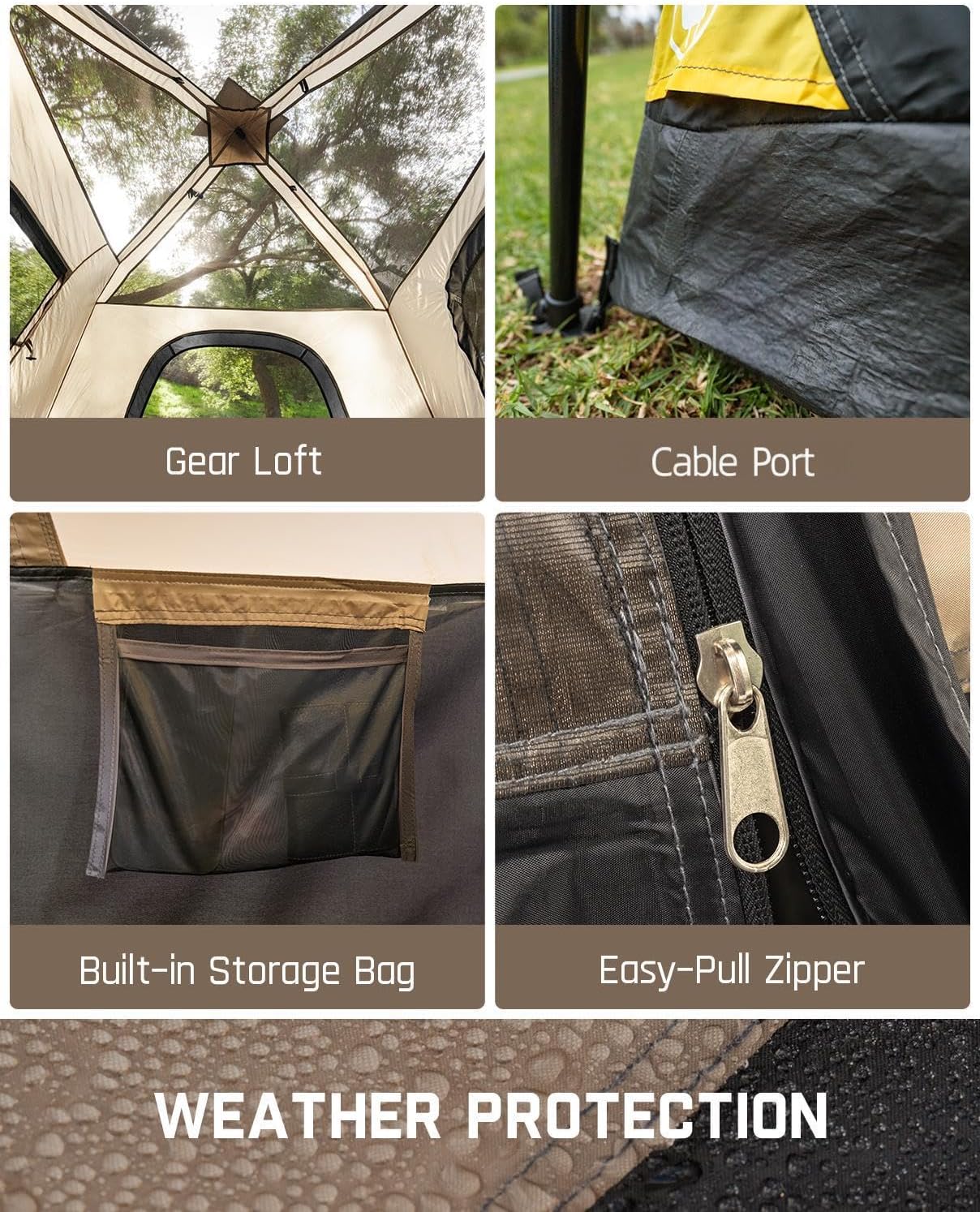 Portable camping tent for 4/6/8/10 people with instant cabin and rainproof and windproof