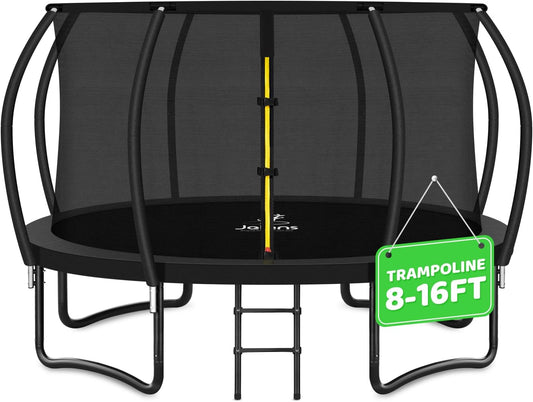 Trampoline 8FT 10FT 12FT 14FT 16FT, Recreational Trampolines with Enclosure Net and Ladder, Outdoor Anti-Rust Trampolines for Kids and Adults, ASTM Approved
