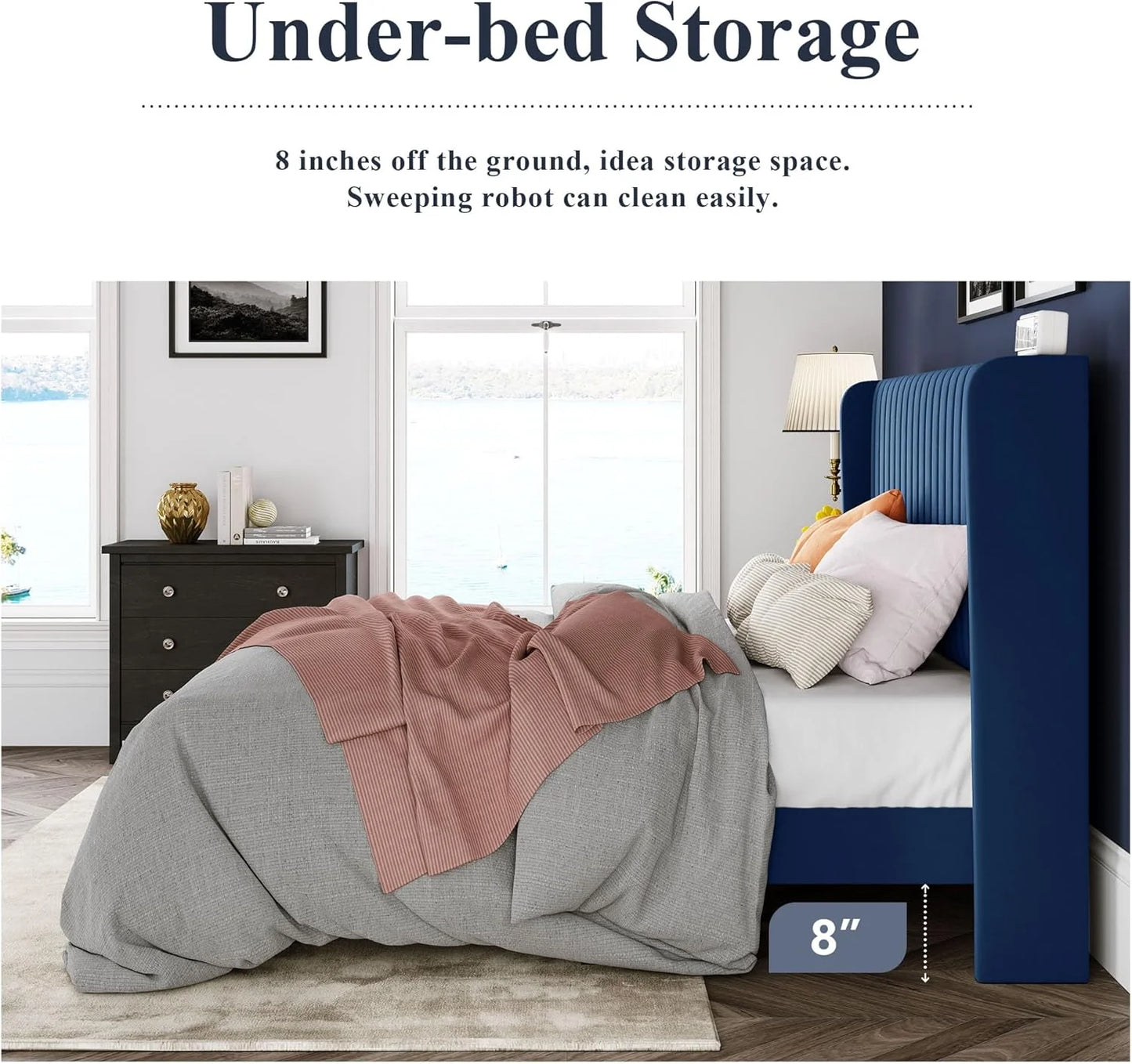 Allewie Full Size Velvet Bed Frame/Vertical Channel Tufted Wingback Headboard/Upholstered Platform Bed/Strong Wooden Slats/No Box Spring Needed/Easy Assembly/White