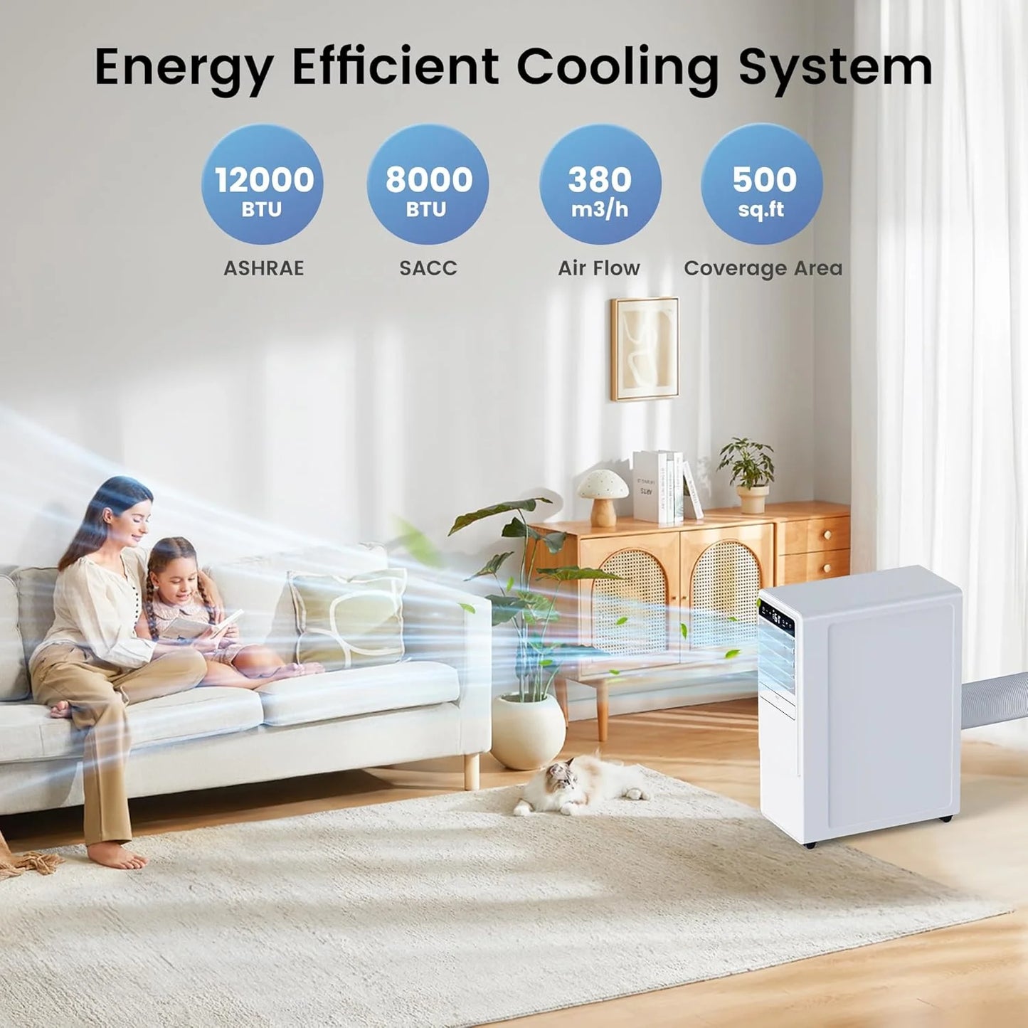12000 BTU Portable Air Conditioners for Room up to 500 sq.ft, 3-in-1 Free Standing Quiet Portable AC Unit with Fan & Dehumidifier, Remote Control, Sleep Mode/24h Timer, 4 Speed, Auto Swing