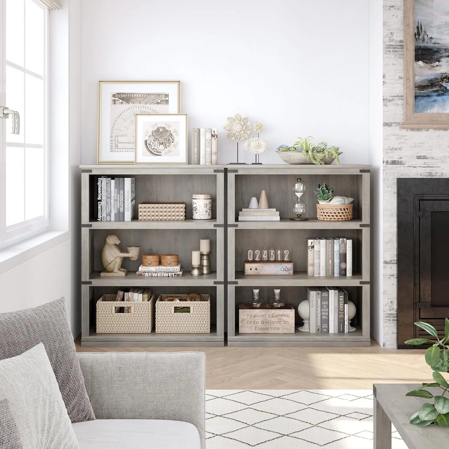 5 Tier Bookcase Farmhouse Book Shelf with Storage Open Display Bookshelves