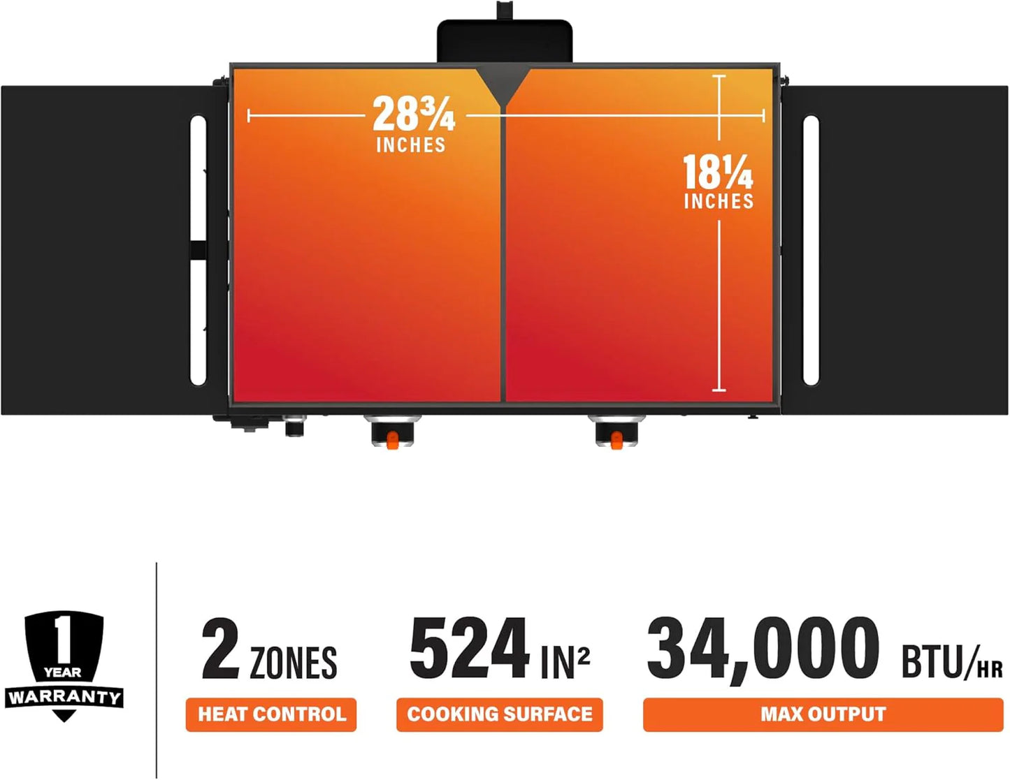 Blackstone 1883 Original 28” Griddle with Integrated Protective Hood and Counter Height Side Shelves, Powder Coated Steel, Black