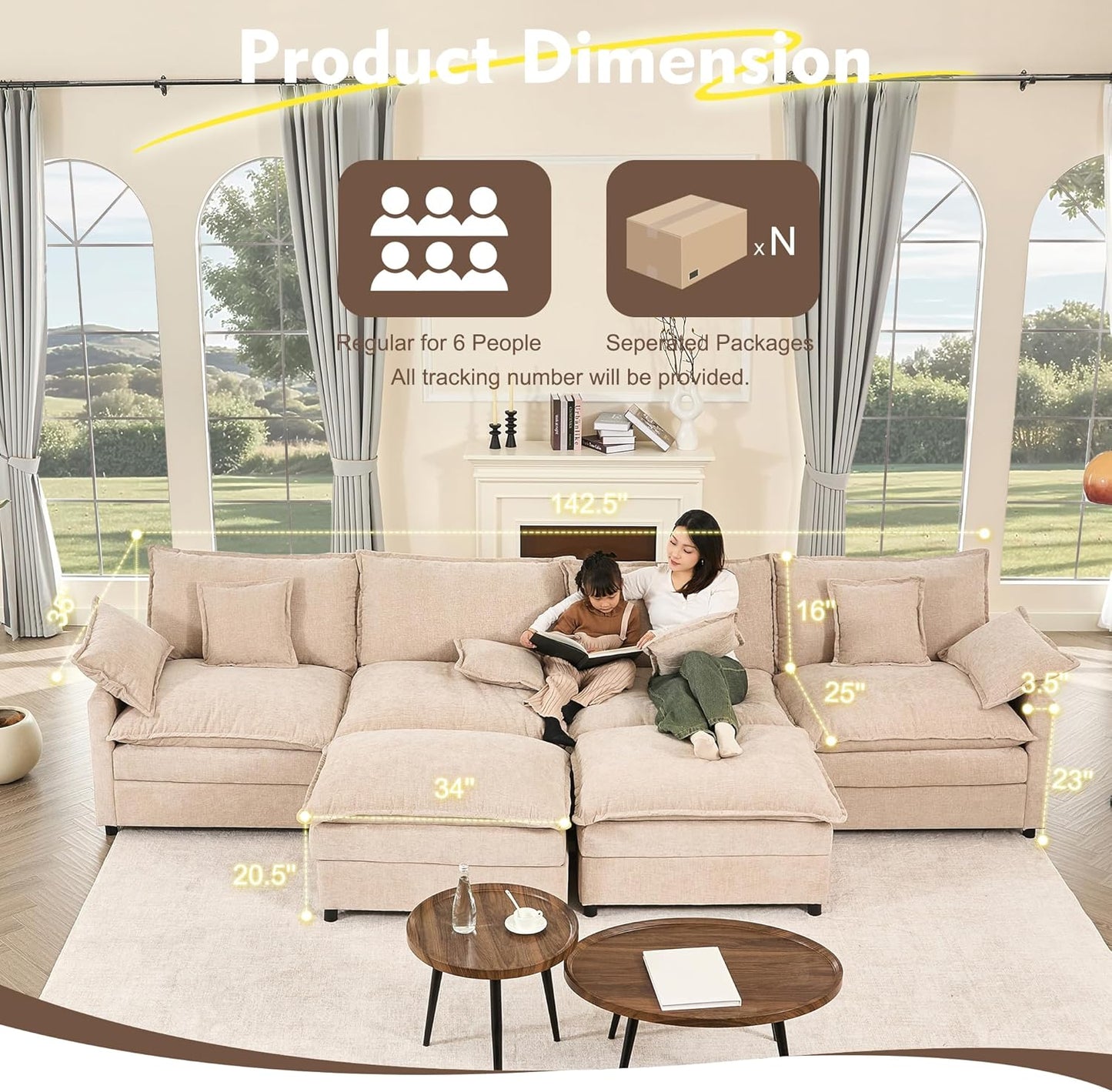 108" U-shaped sofa, modular sofa Comfortable cloud sofa