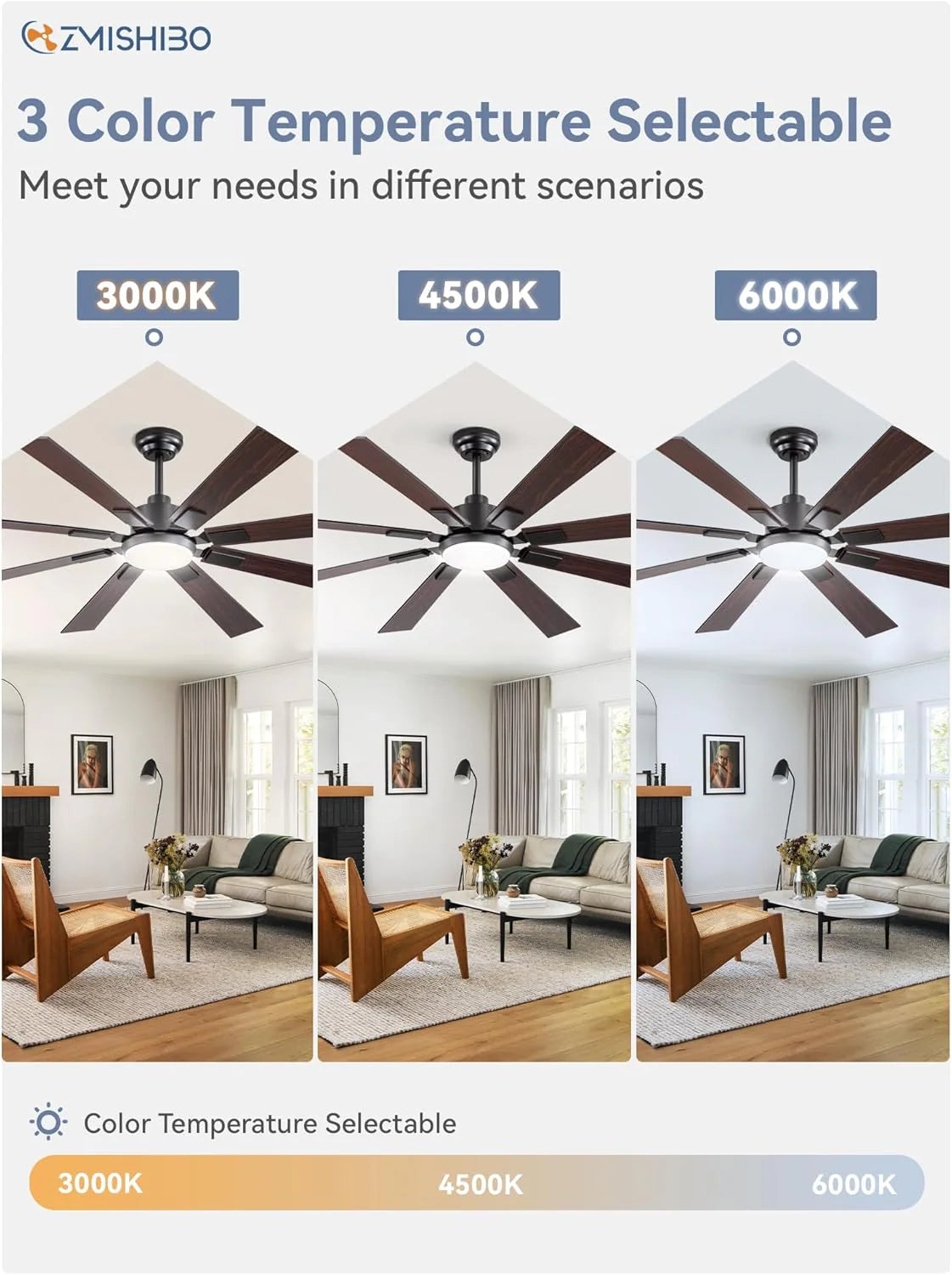Zmishibo 72-inch large ceiling fan with lighting and remote indoor/outdoor