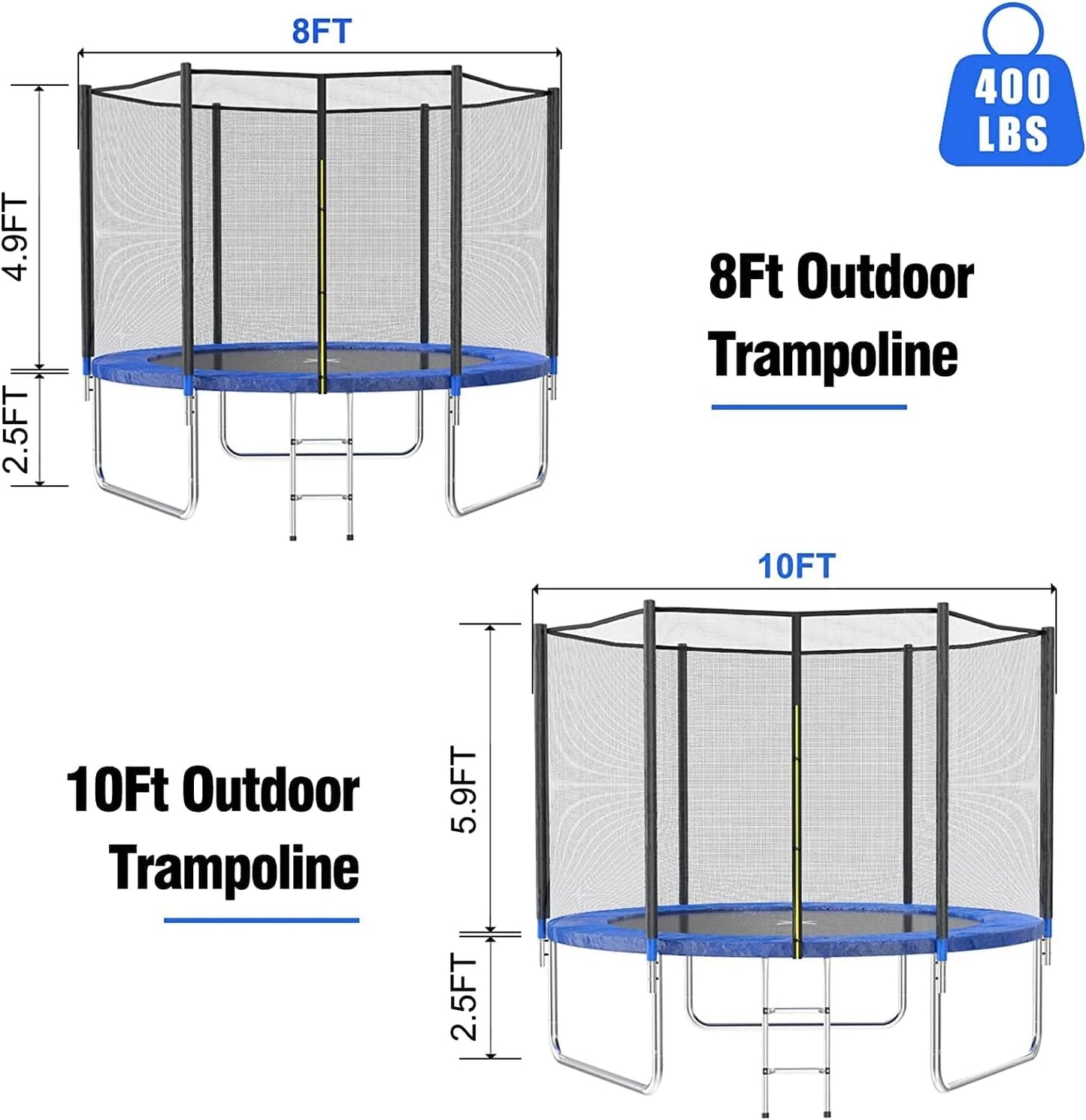 AOTOB 8FT 10FT 12FT 14 FT 15FT Trampoline with Safety Enclosure Net，Outdoor Trampoline with Basketball Hoop, Heavy Duty Jumping Mat and Spring Cover Padding for Kids and Adults, Storage Bag and Ladder