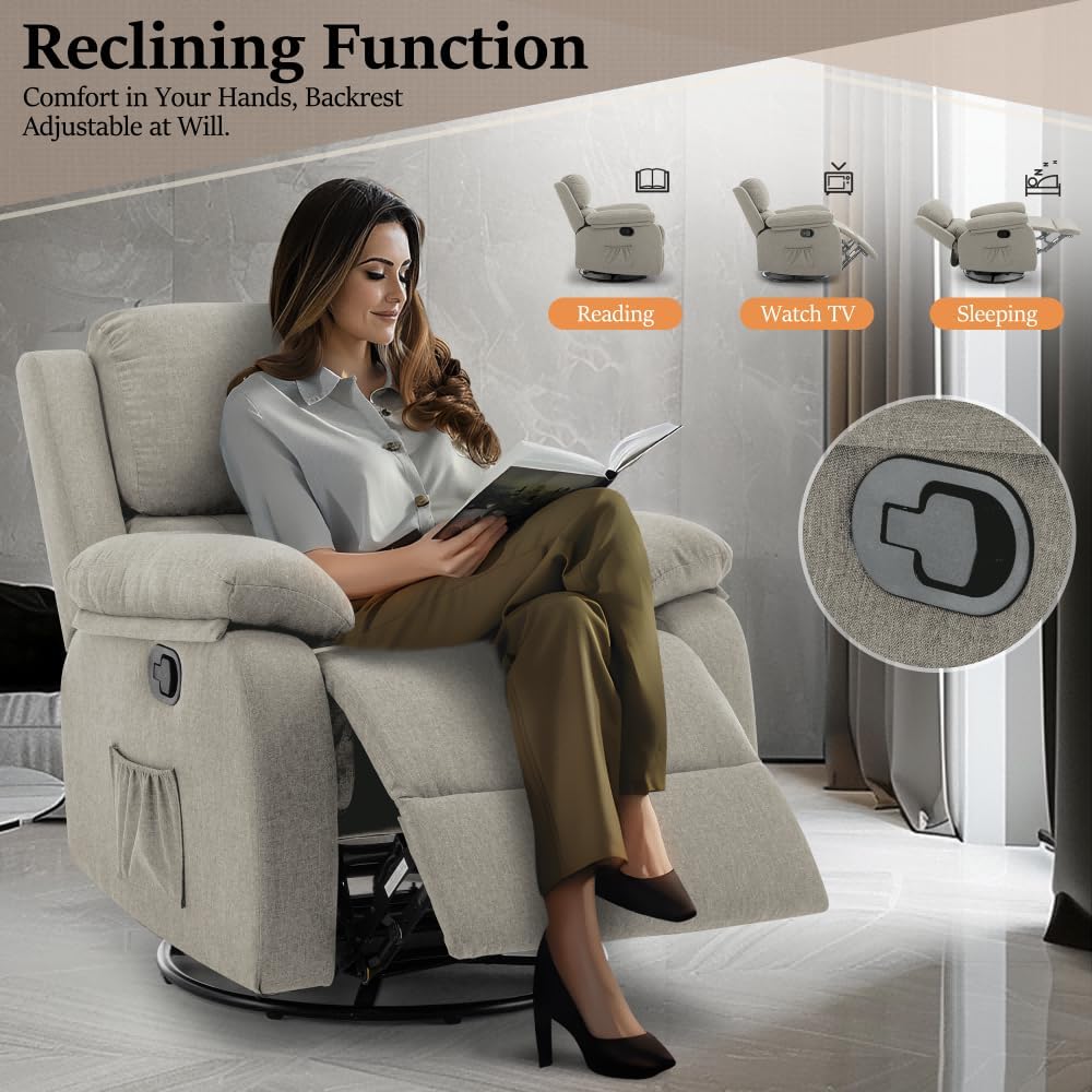 Reclining rocking chair 360 degree rotating fabric sliding reclining chair