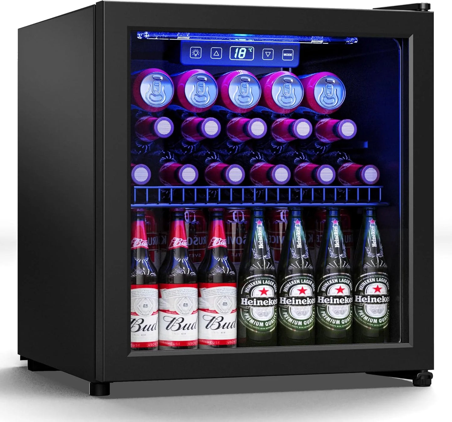 Beverage Refrigerator Cooler-120 Cans Freestanding Mini Fridge Cooler with Glass Door, Adjustable Shelves & Digital Temperature Display for Soda, Wine or Beer (Black, 3.2 Cu.Ft)