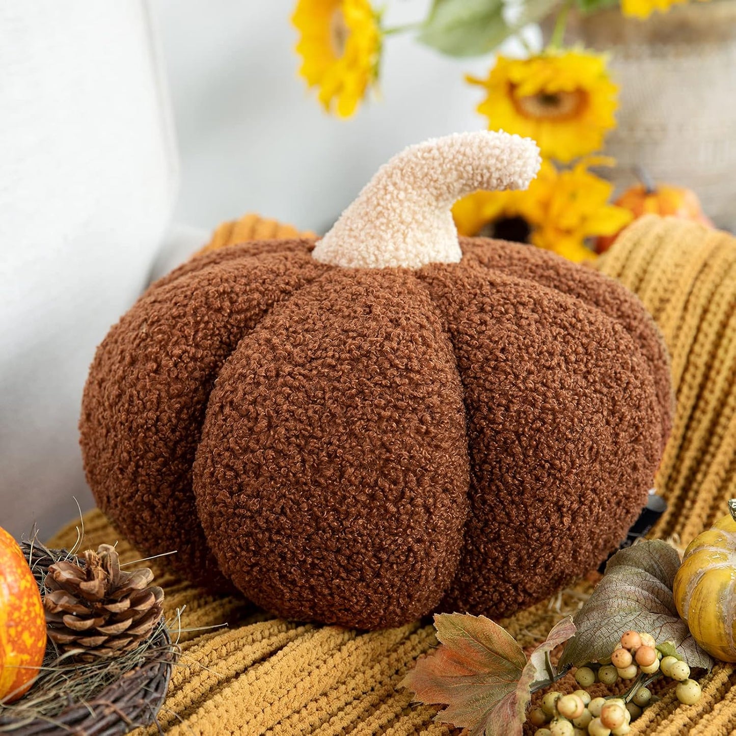Teddy Fleece Pumpkin Throw Pillows