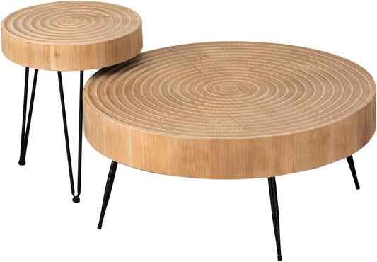Two-Piece Modern Farmhouse Living Room Coffee Table Set, Round Nesting Tables