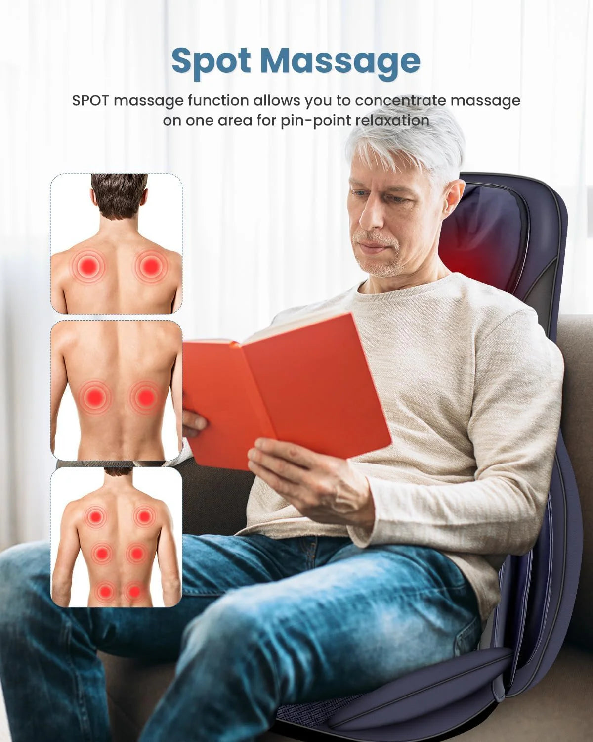 COMFIER Massager Chair with Heat Shiatsu Neck Back Massager Portable with Compress & Rolling Massage Chair Pad for Full Back Neck & Shoulders Full Body Pain