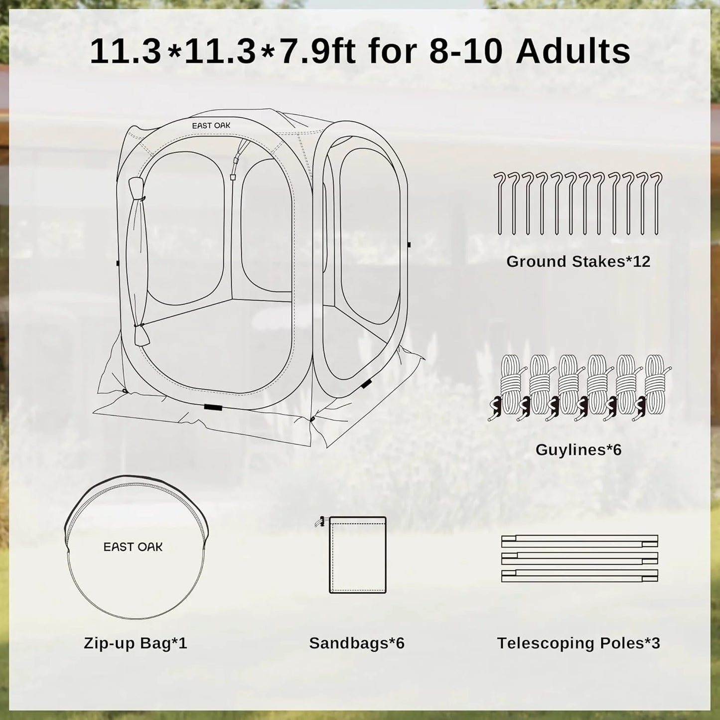 EAST OAK Screen House Tent Pop-Up, Portable Screen Room Canopy Instant Screen Tent 10 x 10 FT with Carry Bag for Patio, Backyard, Deck & Outdoor Activities, Beige