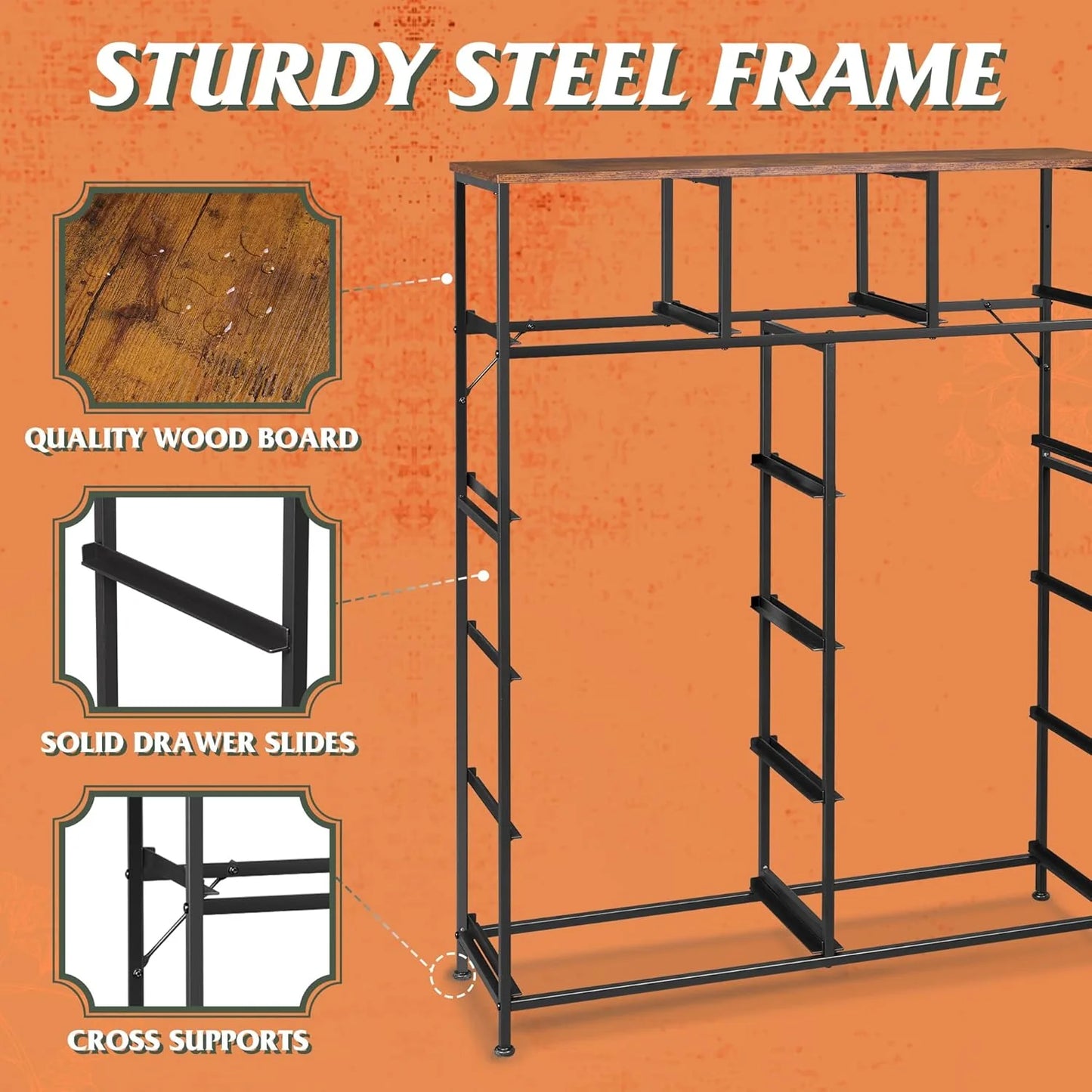 Storage Organizer Unit with 11 Fabric Bins, Storage Drawers Organizer with Steel Frame, Tall Storage Tower Organizaton