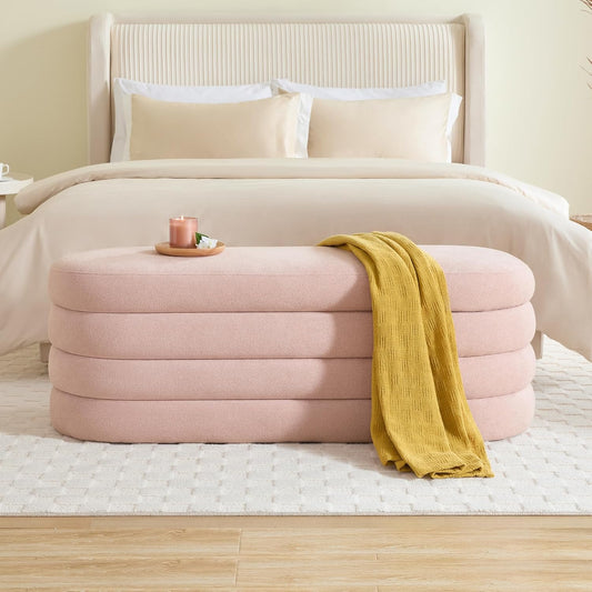 Storage Ottoman Bench 49.2 Inch Upholstered Fabric Storage Bench