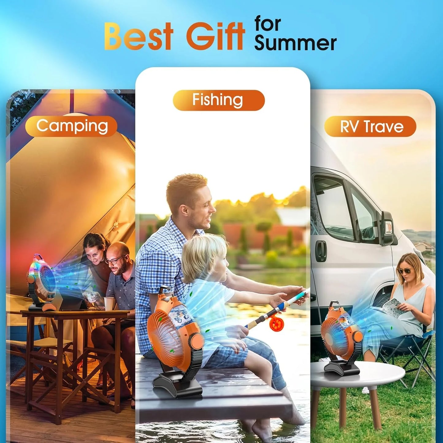 JYew Portable Air Conditioners,Misting Fan With 10000mAh Rechargeable Battery Operated Fan, Outside Camping with Hook USB for Bedroom Outdoor Tents Travel Summer