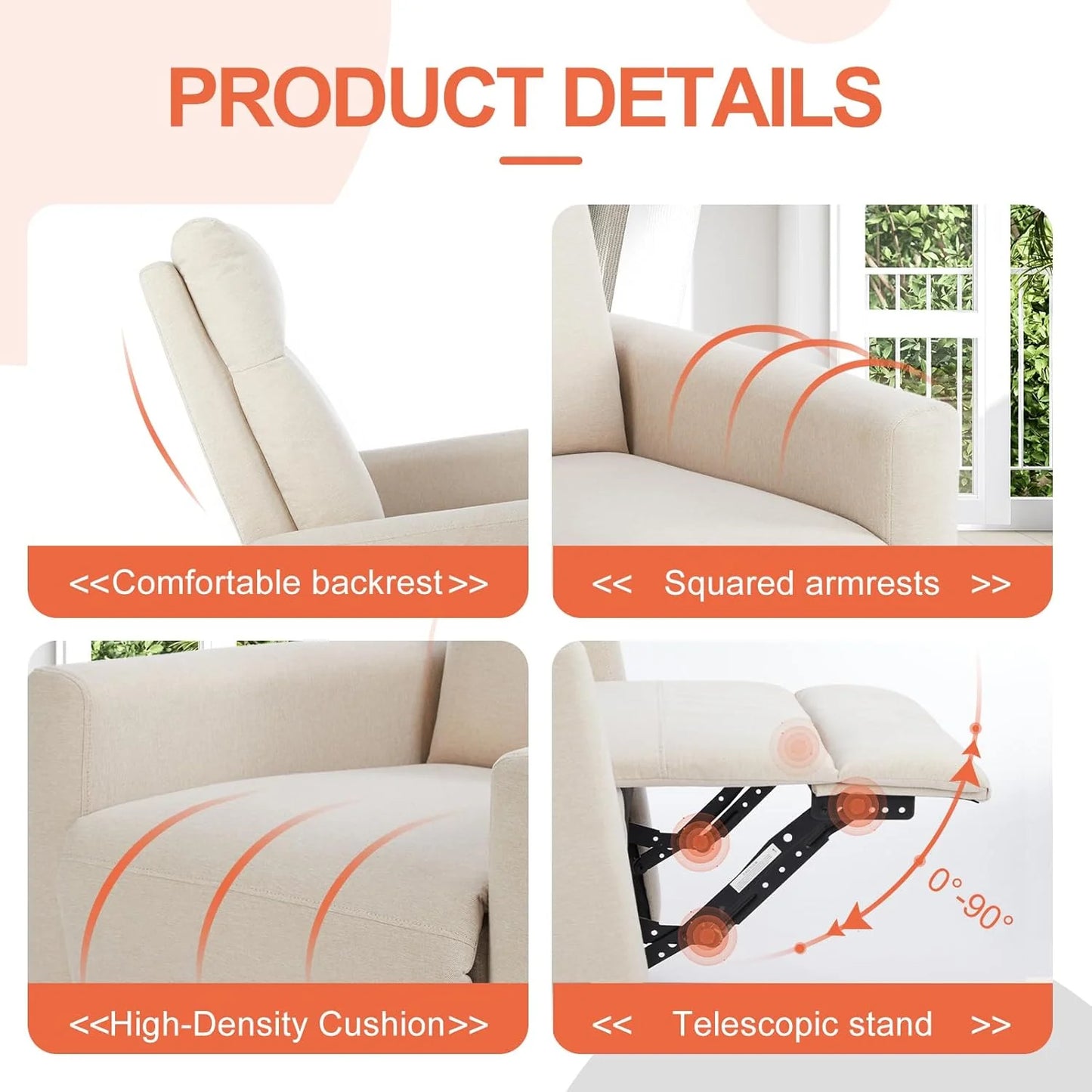 Sweetcrispy Massage Recliner Chair for Adults, Adjustable Home Theater Seating with Lumbar Support for Living Room, Modern Fabric Reclining, Light Grey