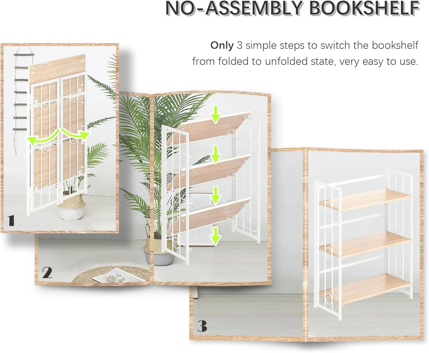 5 Tiers No Assembly Book Shelves 51.2" H Folding Bookshelf Bookcase