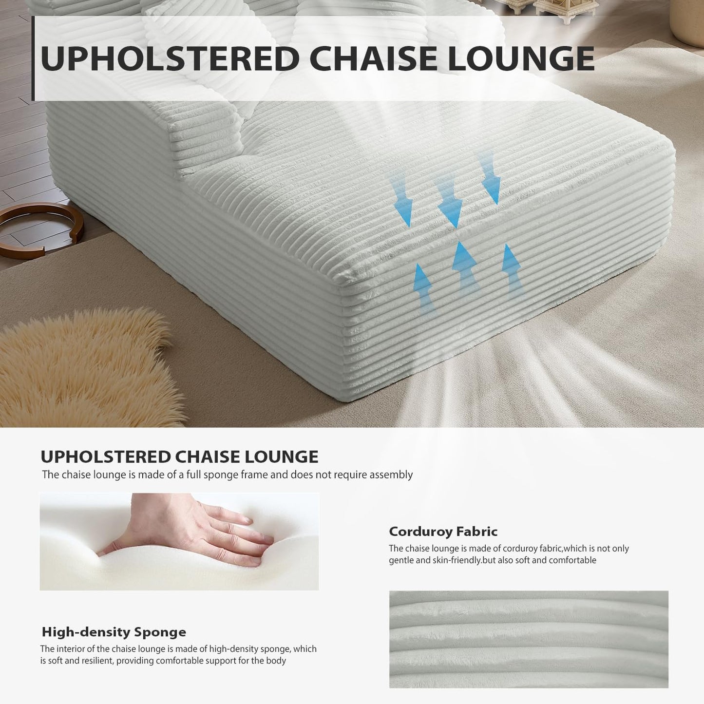 50-inch indoor recliner, oversized corduroy upholstered boneless sofa bed, deep sleeper sofa reading chair, cloud sofa, living room sofa