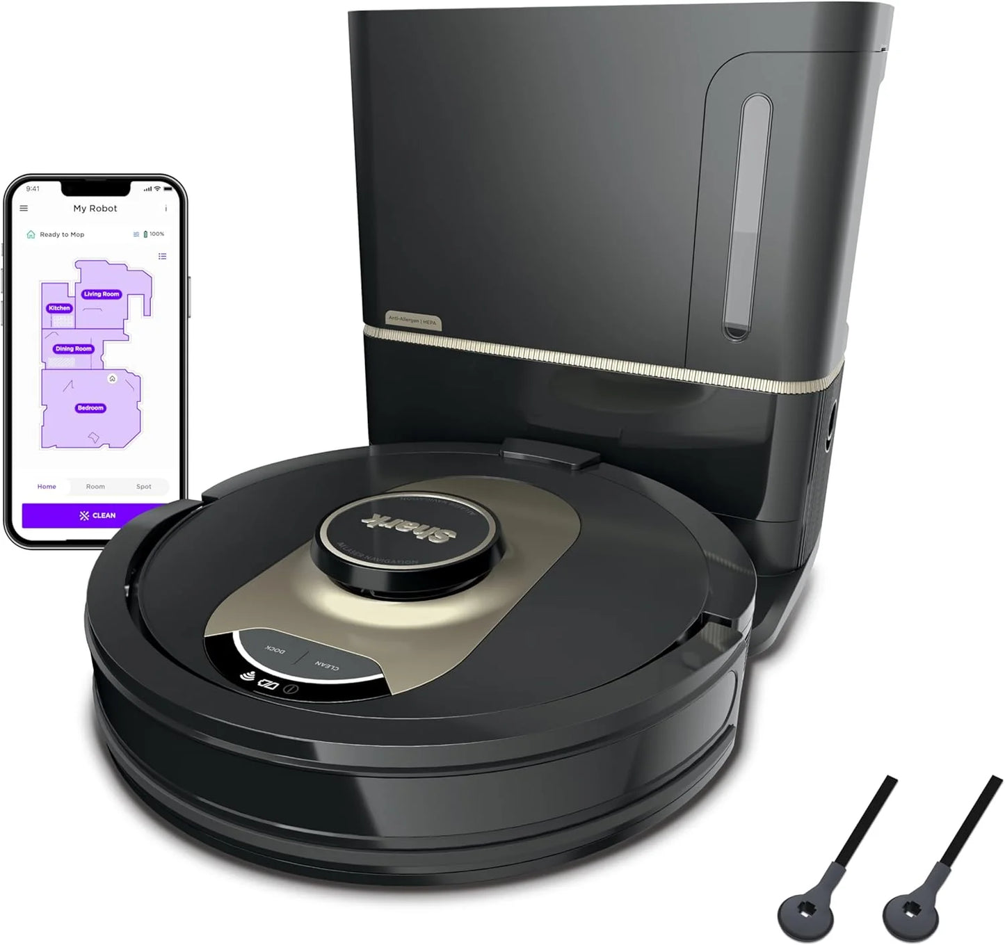 AI Robot Vacuum with XL HEPA Self-Empty Base, Bagless, 60-Day Capacity, LIDAR Navigation, Perfect for Pet Hair, Compatible with Alexa, Wi-Fi Connected, Carpet & Hard Floor, Black